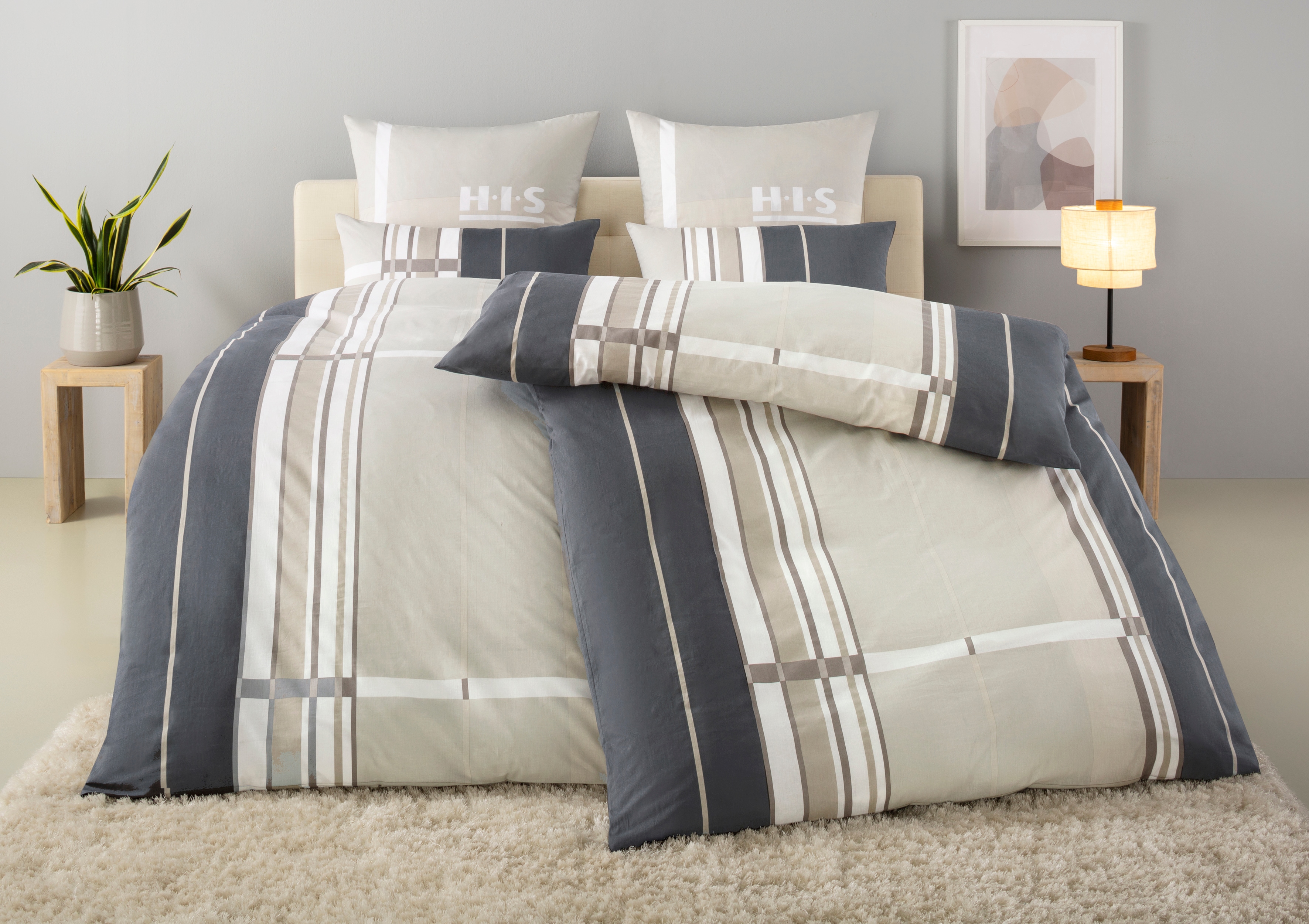 OTTO home Bettwäsche "Golfi in Gr. 135x200 oder 155x220 cm" 2 Stk. sportliche Streifen Bettwäsche aus Baumwolle, Marke H.I.S by OTTO home