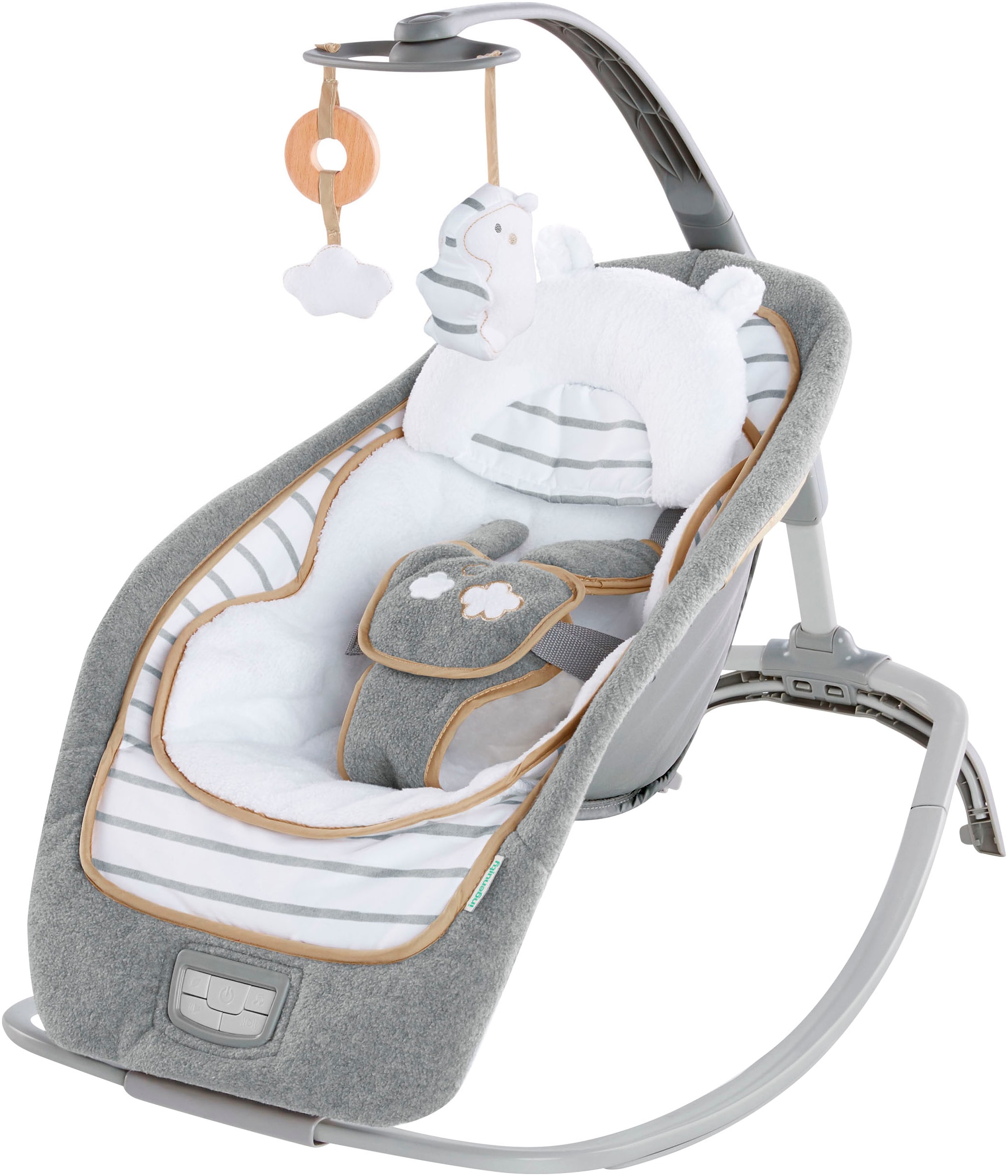 INGENUITY Baby Babywippe "Rocking Seat - Bella Teddy", grau, Kunststoff, Metall, Stoff, Babywippen, mit Sound-Effekt
