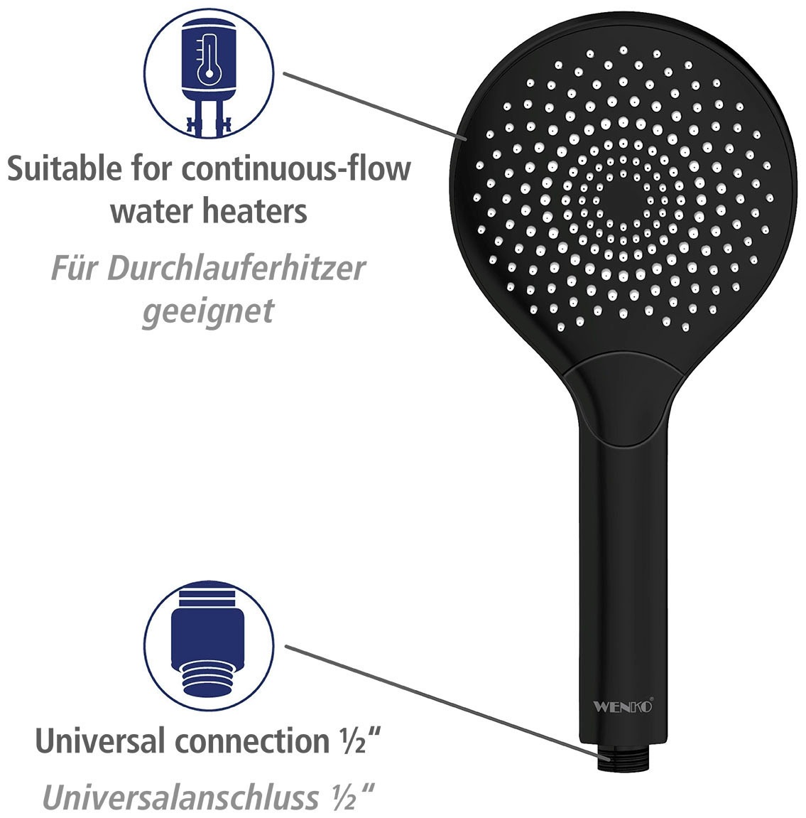 WENKO Handbrause »Watersaving«, (1 tlg.), Schwarz matt, Ø 12 cm