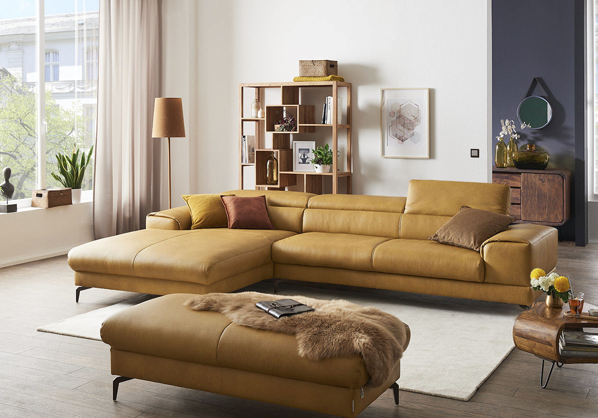 W.SCHILLIG Ecksofa "piedroo, Designsofa mit tollem Sitzkomfort, bequem und elegant, L-Form" Kopfteilverstellung, wahlweise mit Sitztiefenverstellung, Breite 343cm