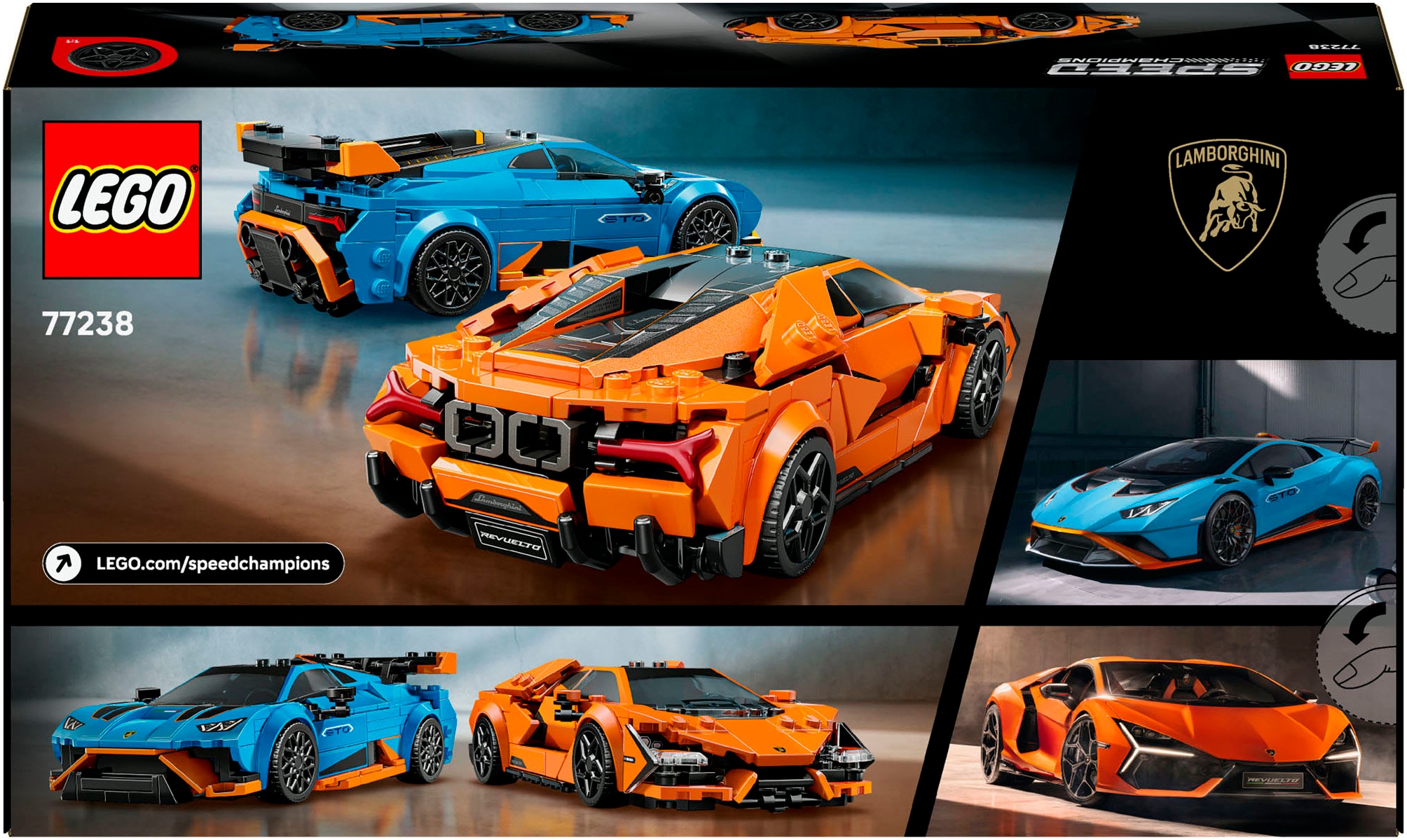 LEGO® Konstruktionsspielsteine »Lamborghini Revuelto und Huracán STO (77238), LEGO Speed Champions«, (607 St.), Made in Europe