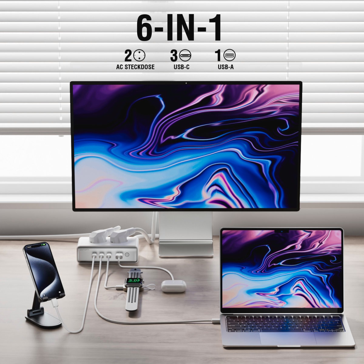 4smarts USB-Ladegerät »Desk Charger GaN 65W mit AC-Steckdosen«