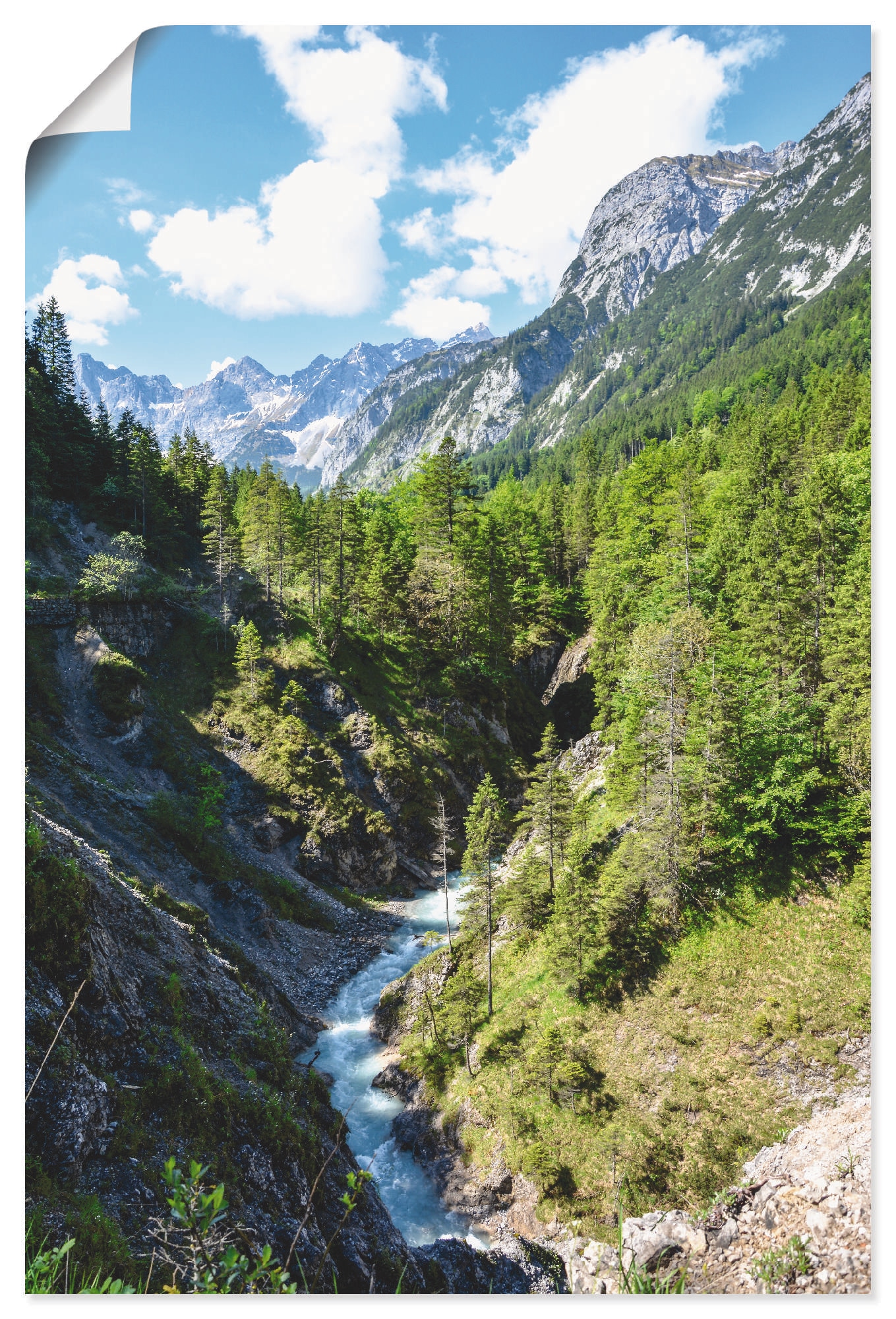 Artland Wandbild durch als in (1 »Fluss Alubild, oder Wandaufkleber | schlängelt versch. BAUR Berge, Tal«, St.), Leinwandbild, sich Größen Poster bestellen