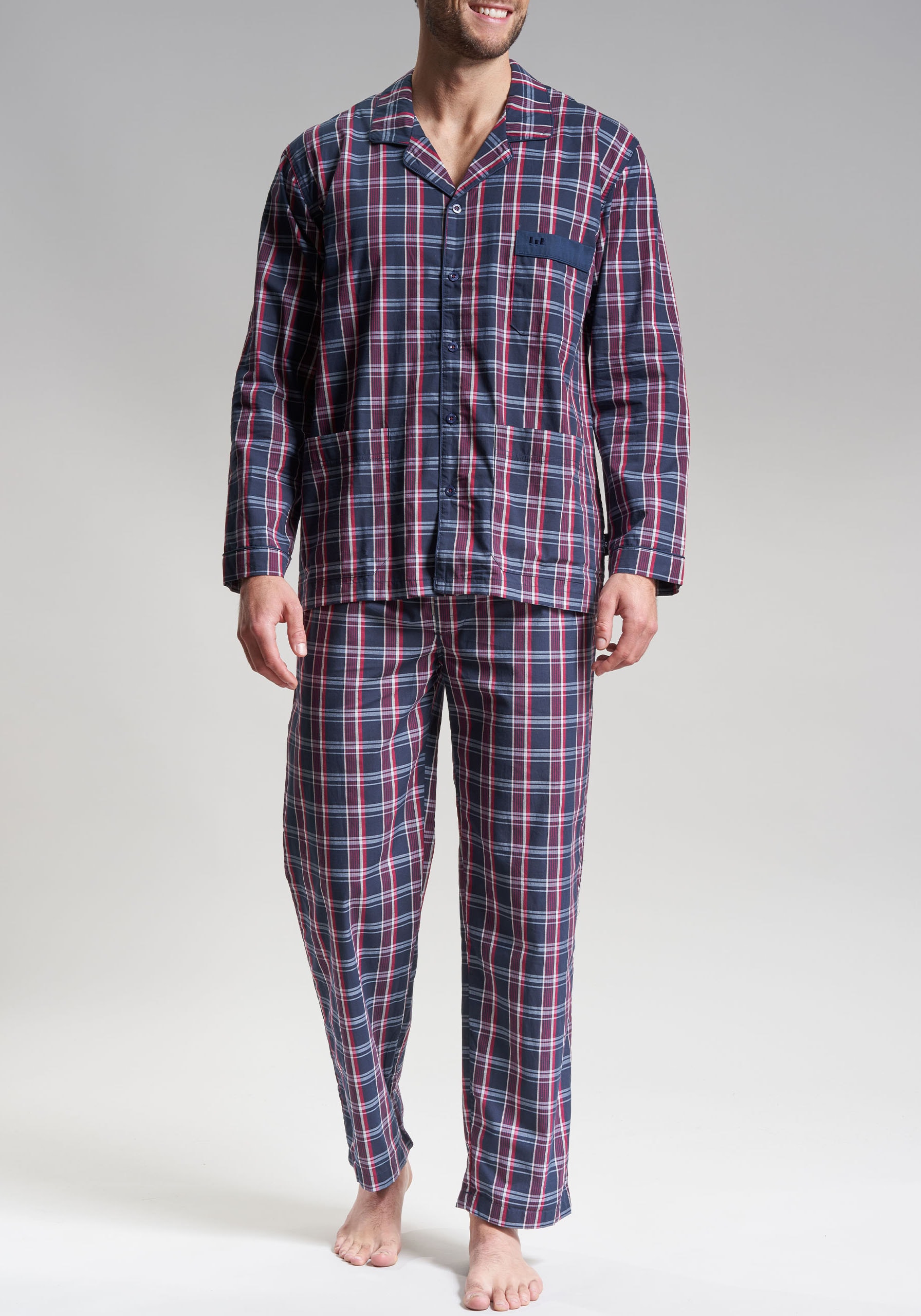 GÖTZBURG Pyjama "Clubhouse" 2 Stk. tlg., Langarm, V-Ausschnitt, mit Kragen, günstig online kaufen