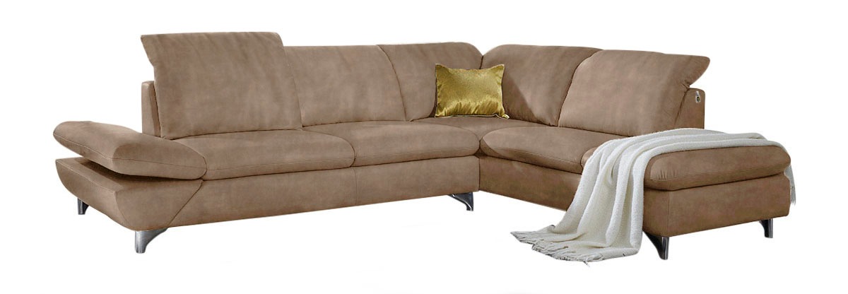 Ecksofa W.SCHILLIG "Taoo, elegant und zeitlos, bequem, L-Form", braun (sand s41), B:296cm H:84cm T:242cm, Longlife fabric Velourgewebe S41 (100% Polyester), Sofas, Ecksofa, mit Sitziefenverstellung & Kopfteilverstellung