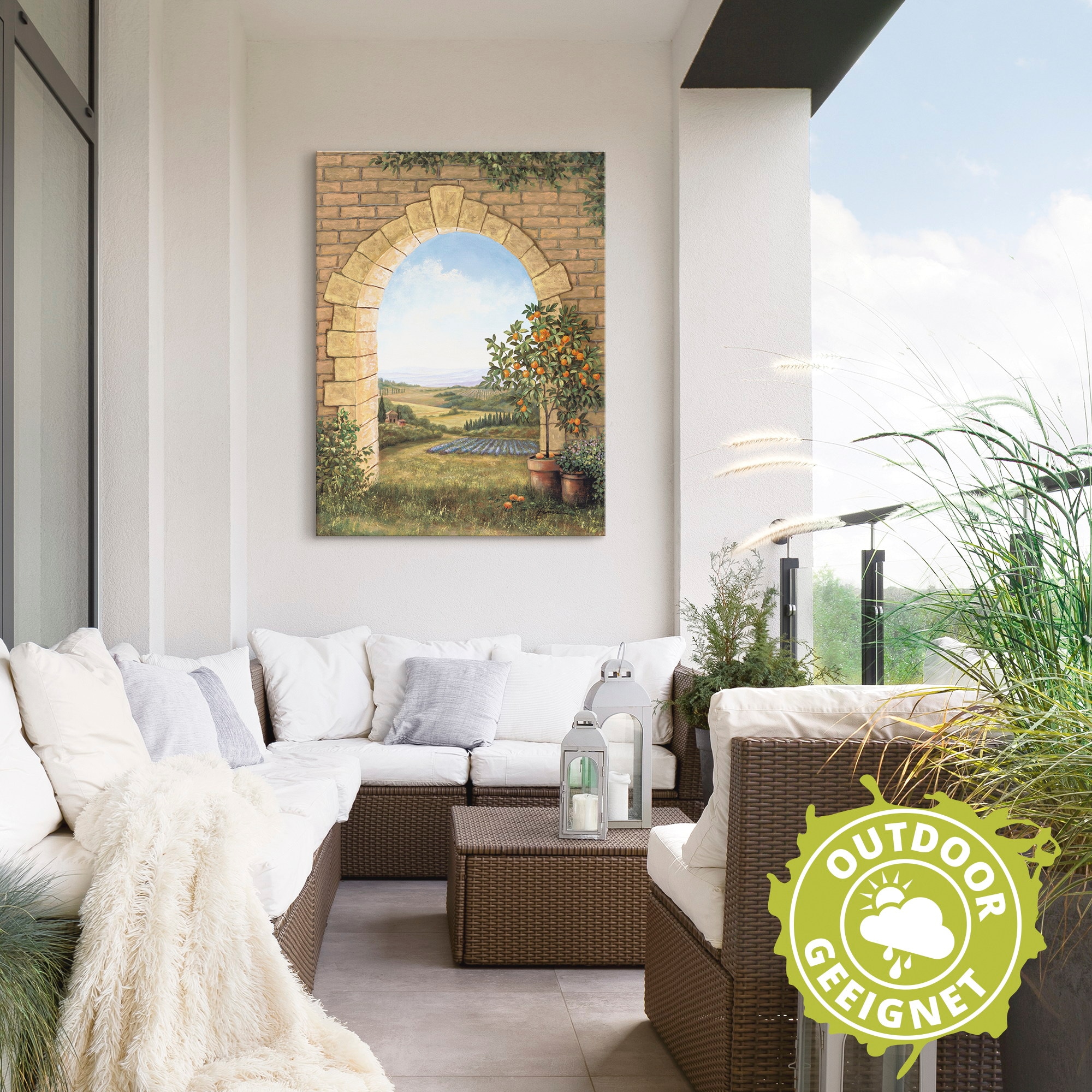 Artland Wandbild »Orangenbaum vor dem Torbogen«, Fensterblick, (1 St.), als Alubild, Outdoorbild, Leinwandbild, Poster, Wandaufkleber