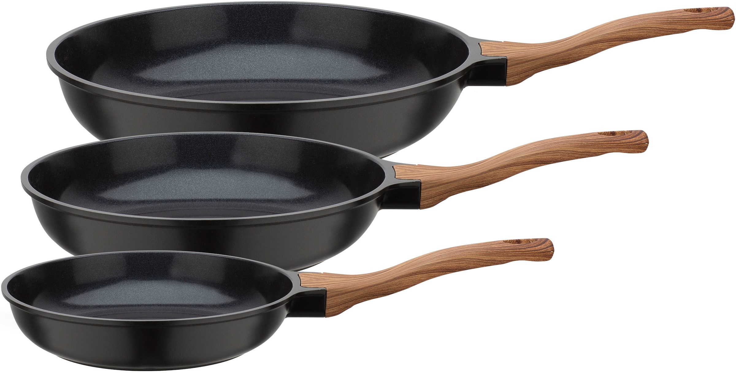 GSW "Natural Fit" Aluminiumguss Set, 1x Pfanne 20cm, 24cm, 28cm, 3 Stk. tlg. mit neuartiger PFAS-freien Antihaft-Versiegelung, Induktion