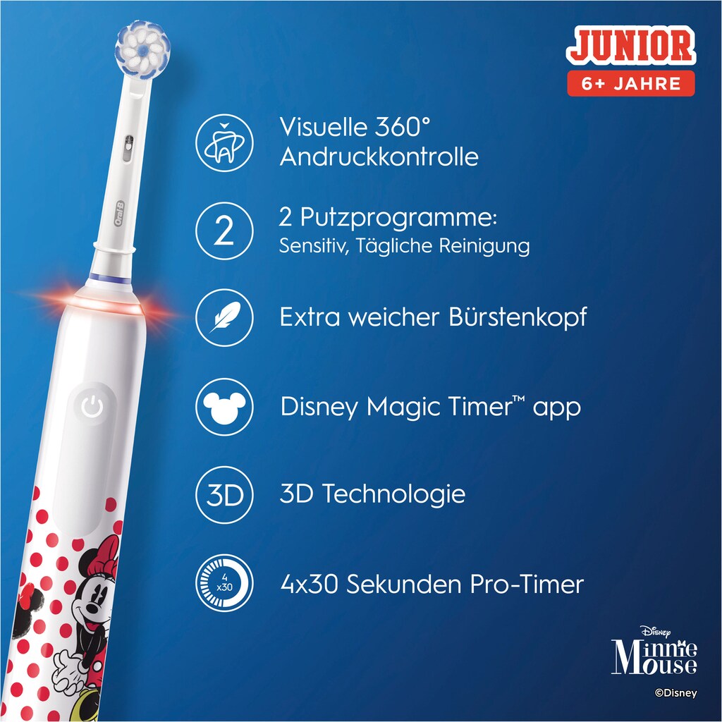 Oral-B Elektrische Zahnbürste »Junior Minnie Mouse«, 2 St. Aufsteckbürsten