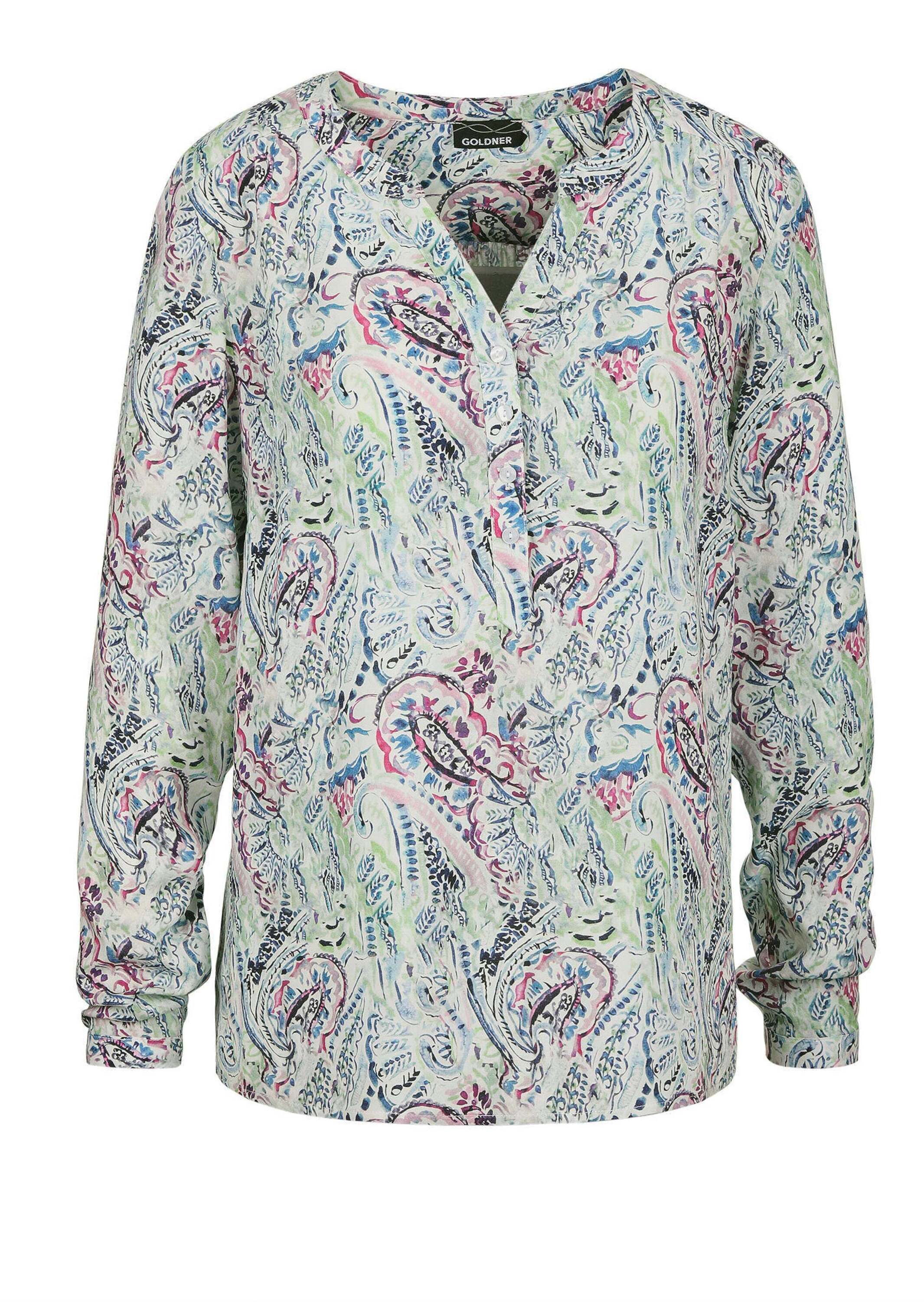 GOLDNER "Florale Druckbluse mit V-Ausschnitt" Unikat-Print
