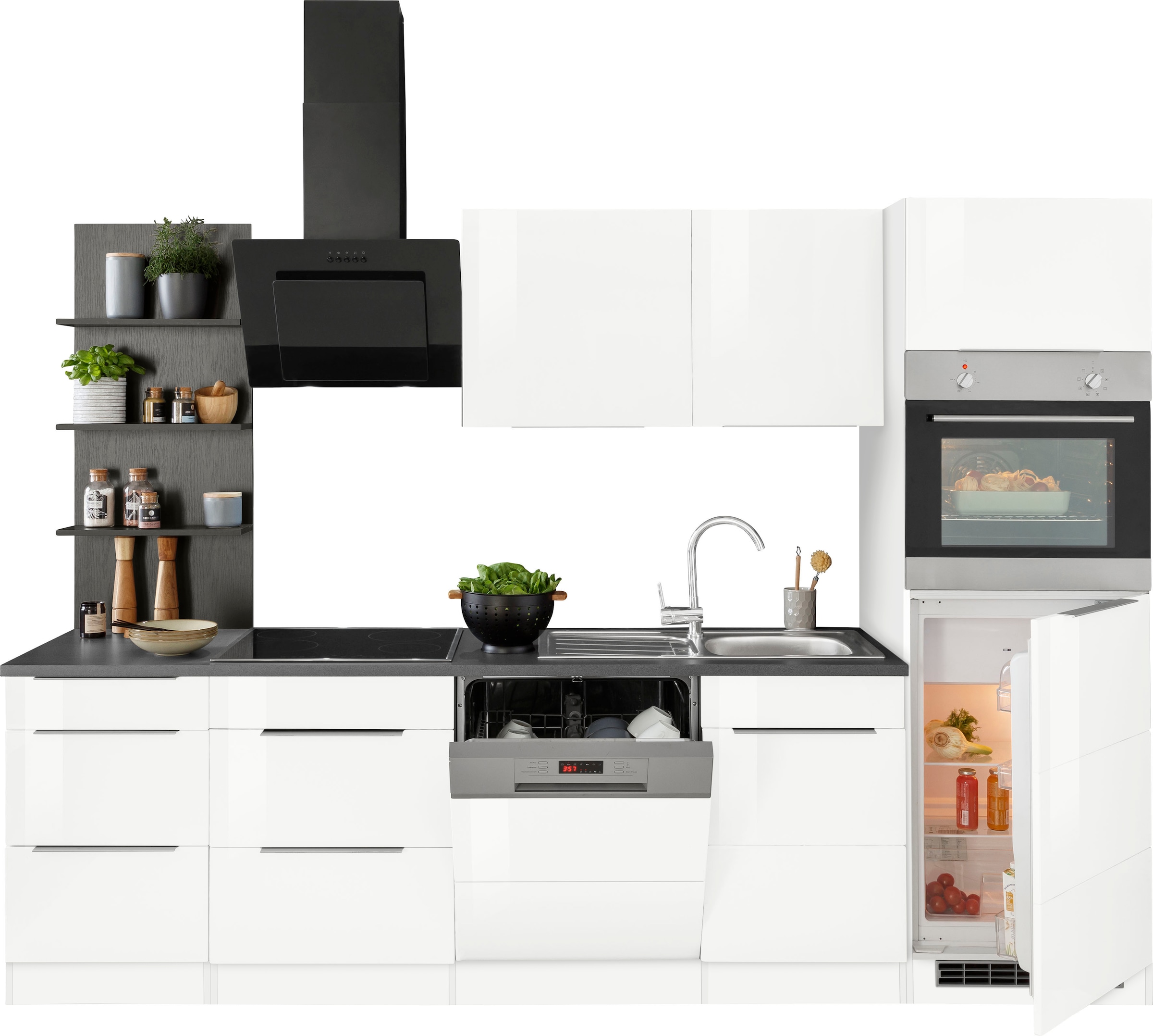 KOCHSTATION Küchenzeile »KS-Brindisi Breite 280 cm«, wahlweise mit E-Geräten und Induktion, mit MDF-Fronten und Regal