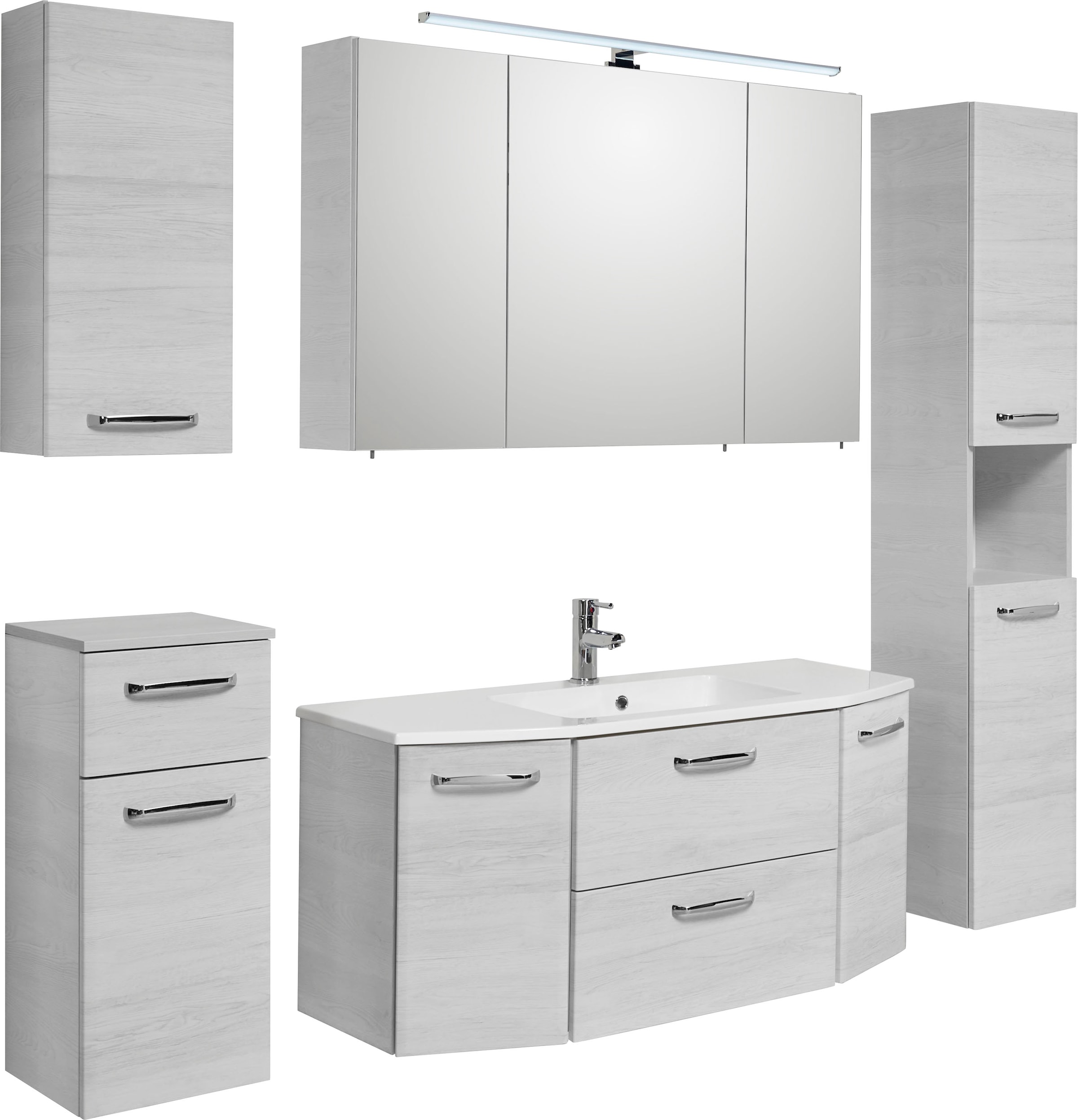 Saphir Badmöbel-Set "Quickset 936 5-teilig, Mineralmarmor-Waschtisch mit LED-Spiegelschrank", (Set, 5 St.), Badezimmer S