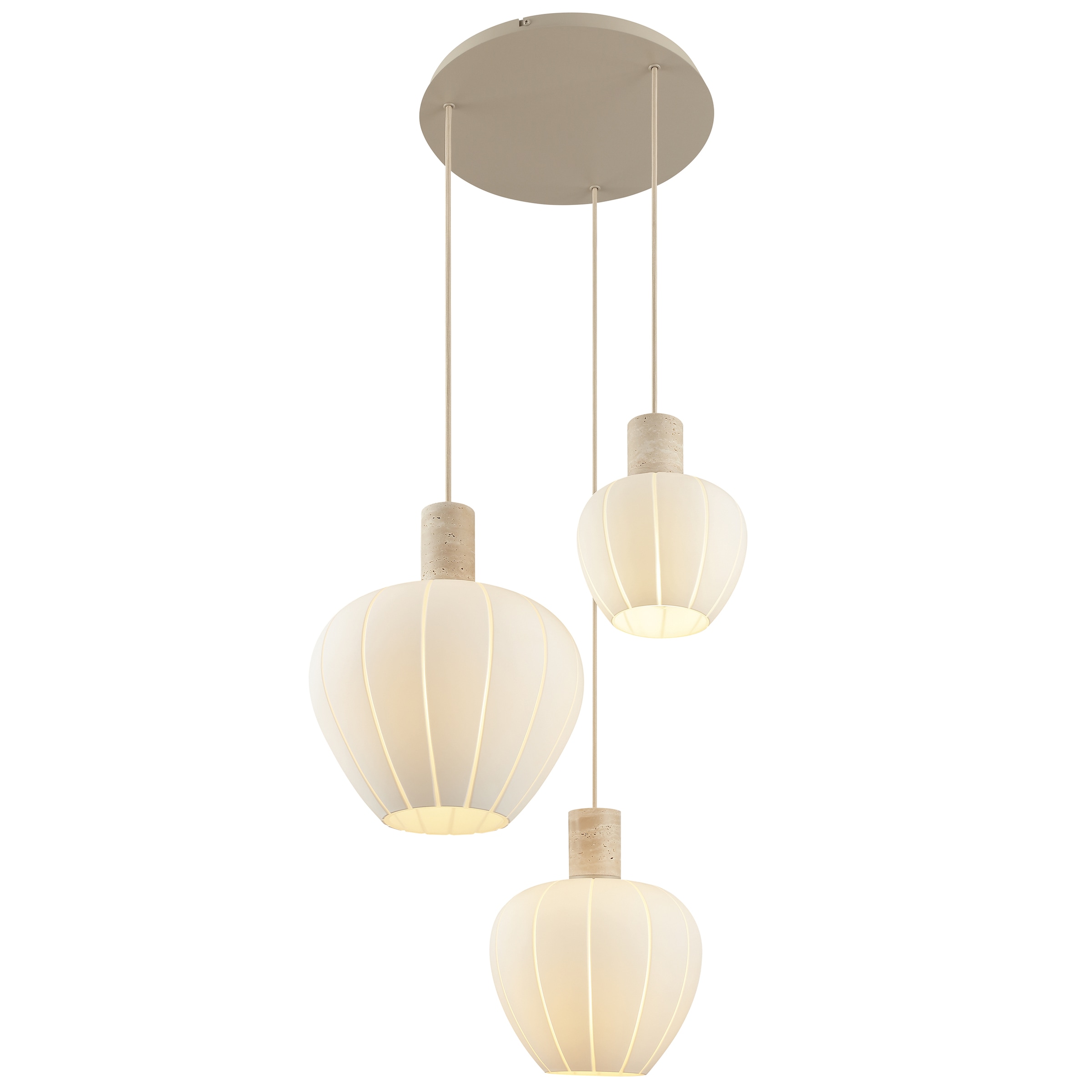 lumiCouture Pendelleuchte »Annie« E27 1 Stk. Höhe 150 cm, E27, Kabel kürzbar, Glas/Travertin Stein, weiß beige
