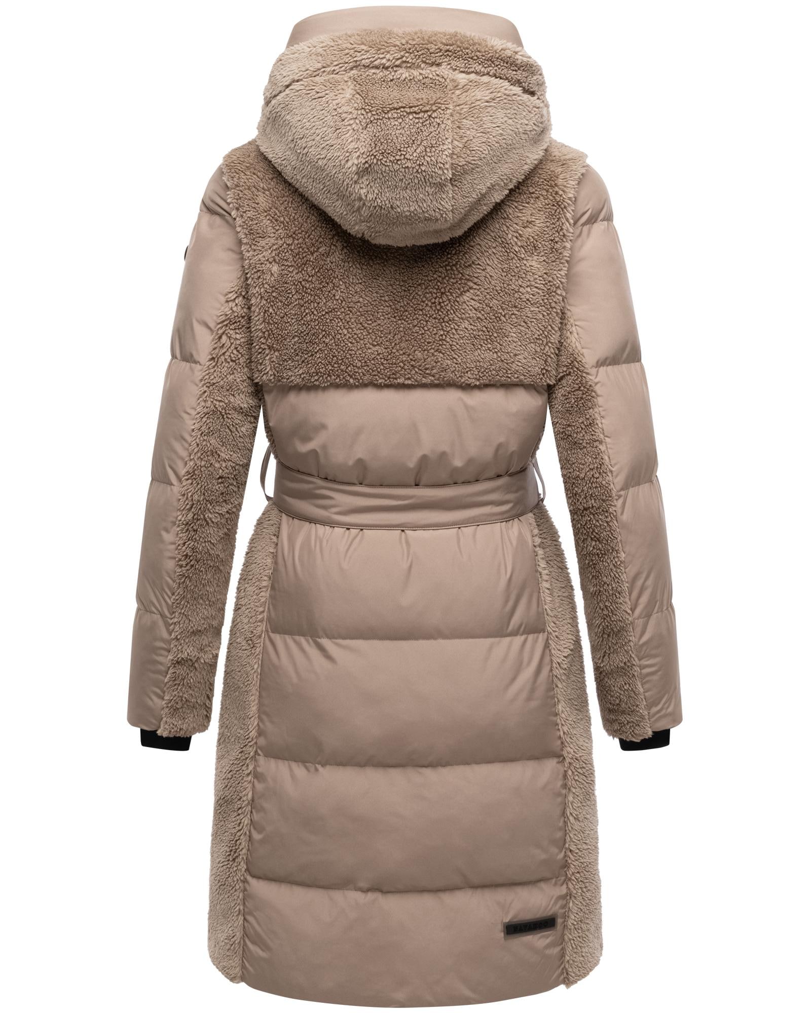 Navahoo Wintermantel »Funkelteddy 14«, warmer Mantel mit Teddyplüsch-Akzenten und Taillengürtel