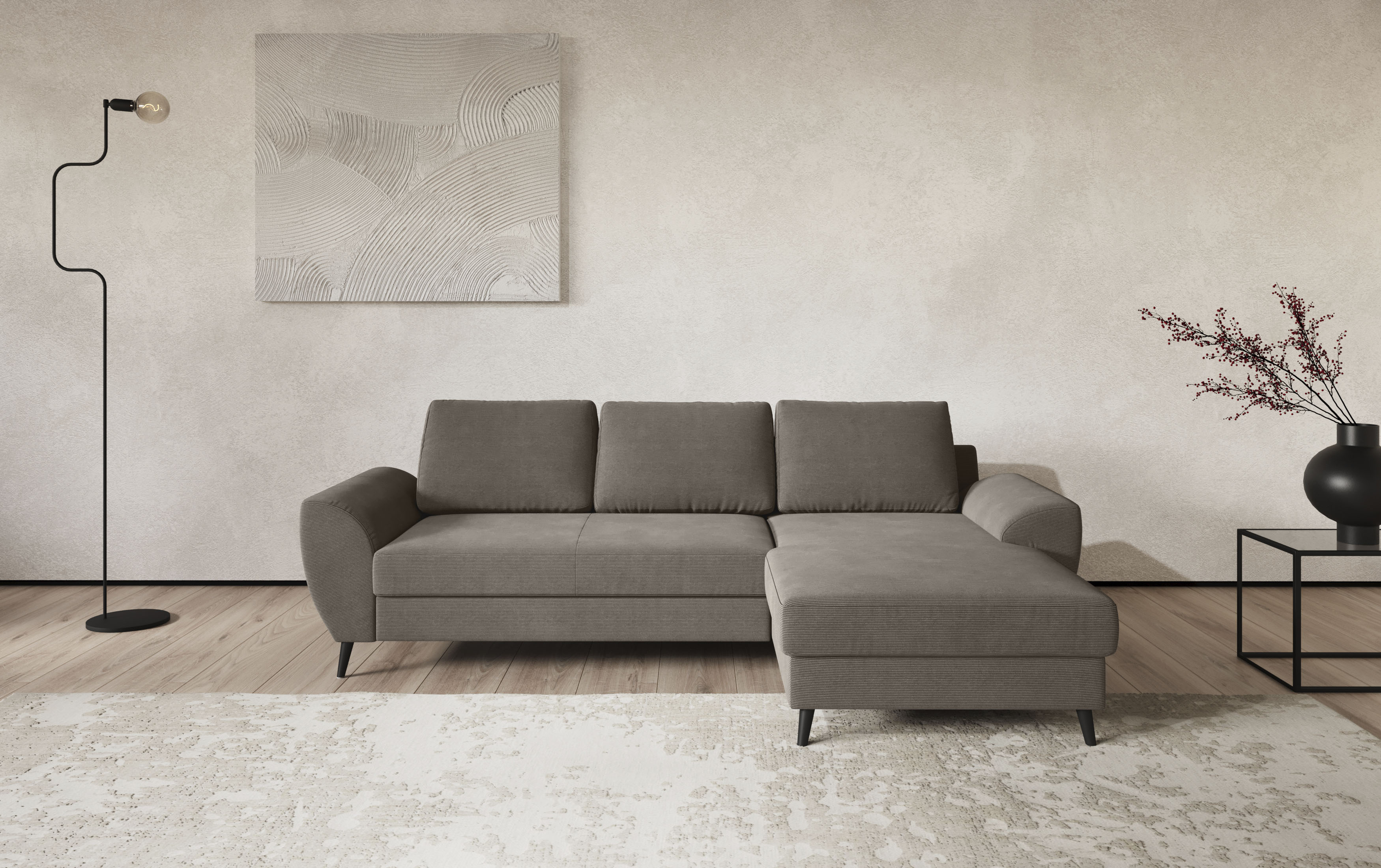COTTA Ecksofa "Terra L-Form, B: 255cm, Top Sitzkomfort durch Wellenunterfederung und" PUR-Schaum, optional mit Schlaffunktion, Liegefläche: 200x137cm
