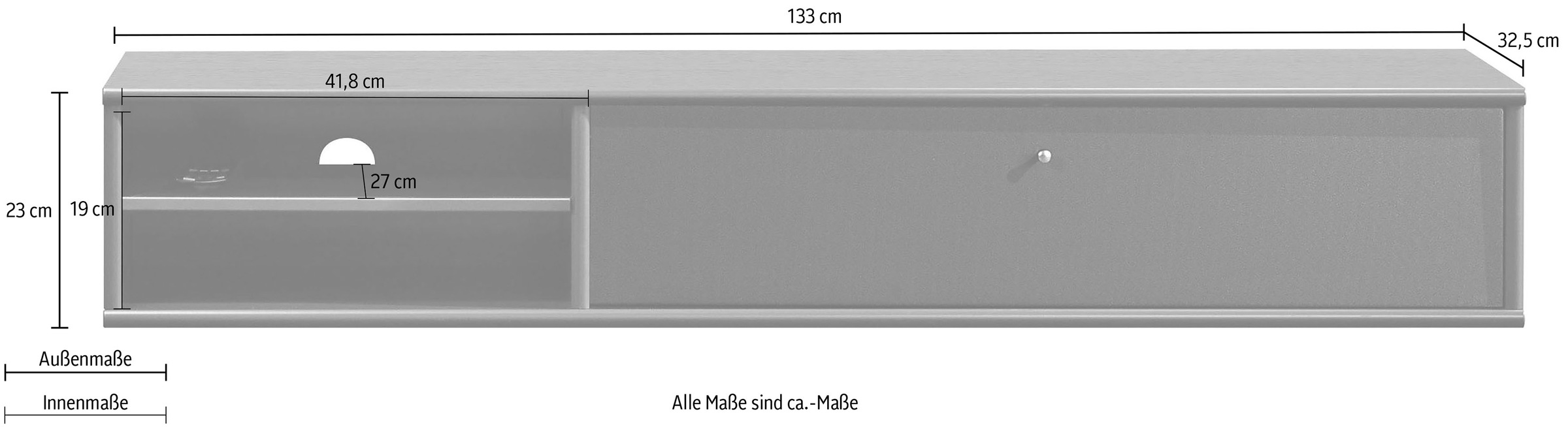 Hammel Furniture TV-Board »Mistral Fernsehschrank, Medienmöbel, Hängend«, mit Klapptür mit Akustikstoff, Kabeldurchführung, Lowboard, B: 133 cm