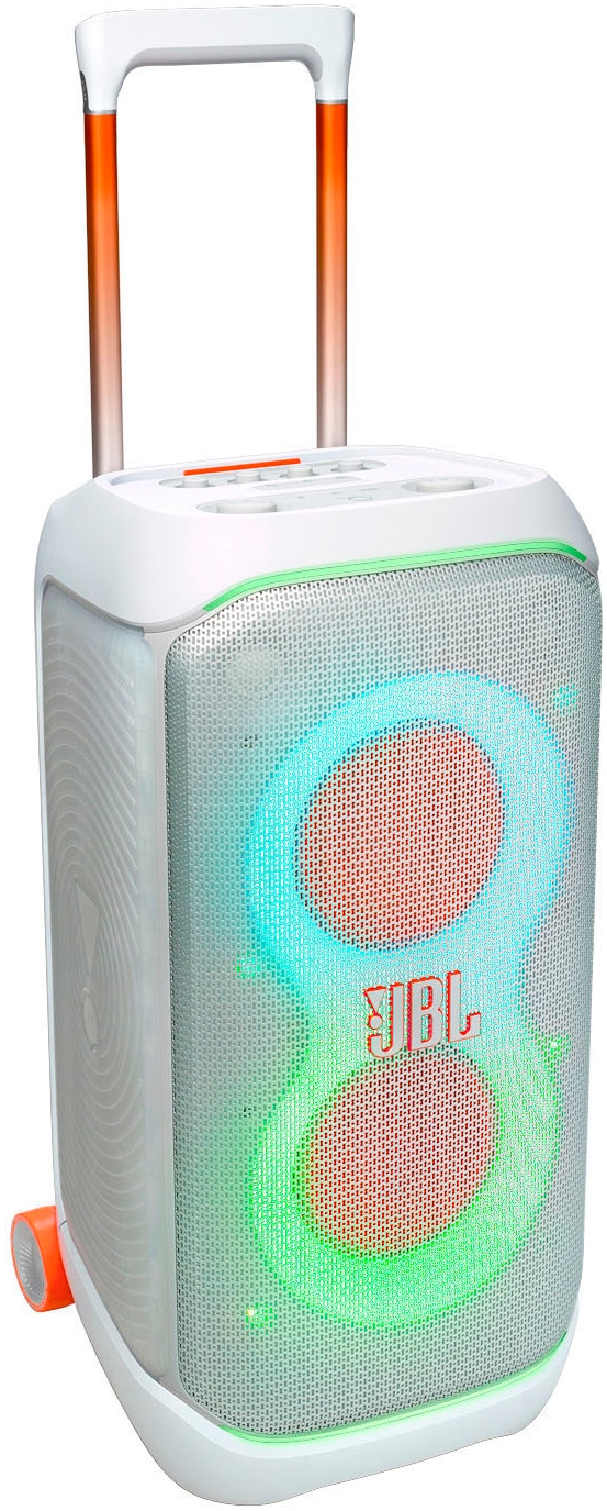 JBL Party-Lautsprecher "PartyBox Stage 320", B:39cm H:43cm T:73cm, weiß, Lautsprecher, 18h Akkulaufzeit, dynamische Lichtshow, Teleskopgriff, Auracast