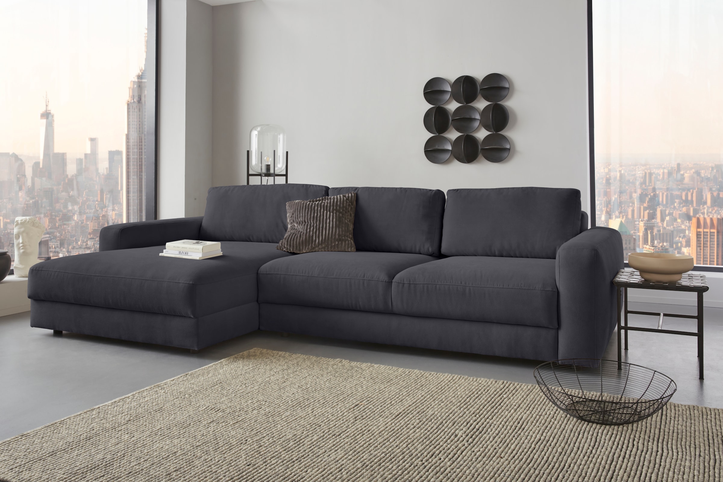Home affaire Ecksofa "Bloomfield, elegant, viel Platz, Mega Couch, Breite 303cm, L-Form" extra tiefe Sitzfläche, wahlweise mit Sitztiefenverstellung