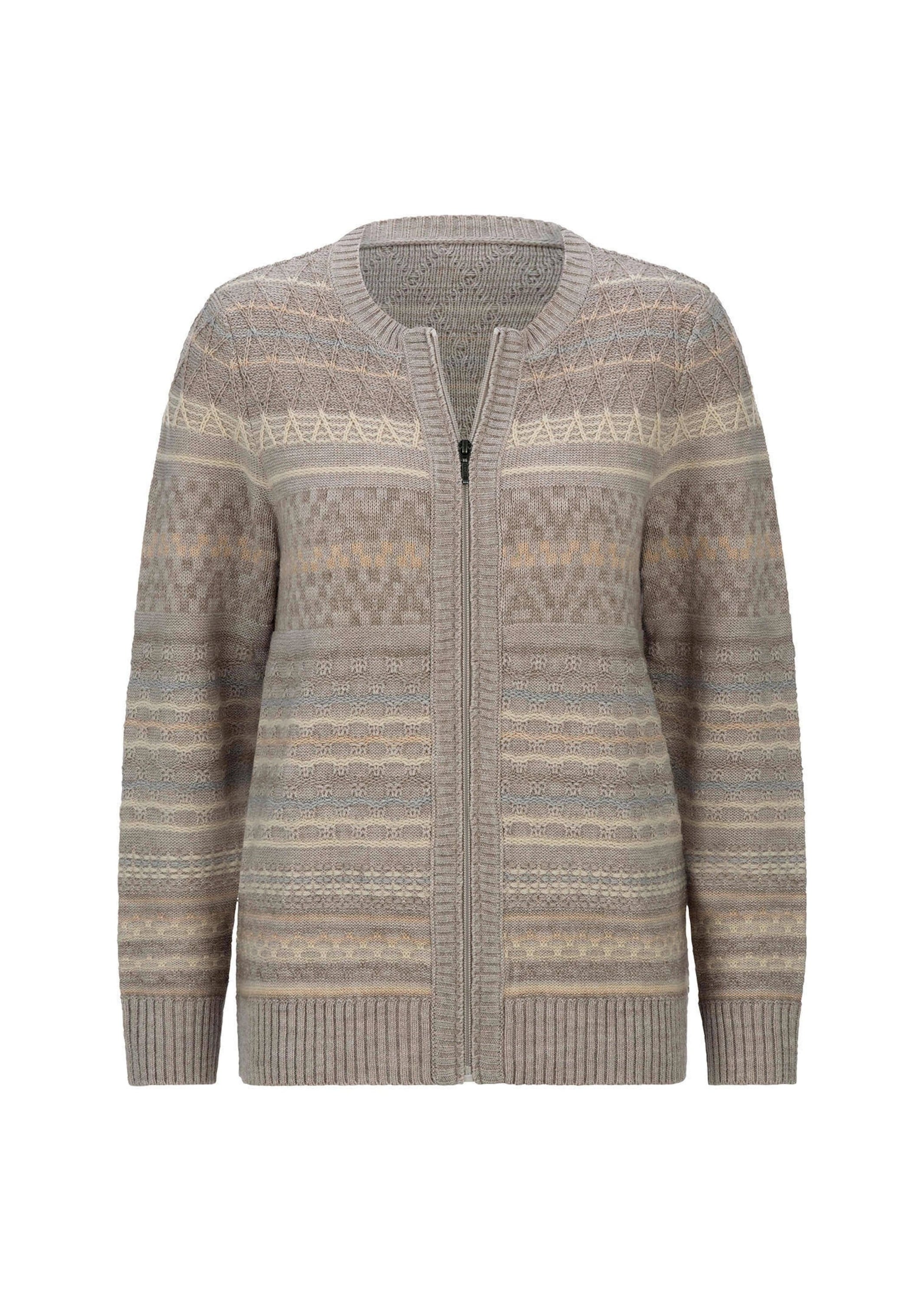 GOLDNER Strickjacke "Warme Strickjacke mit Reißverschluss" Jaquard und Strukturstrick im Mix