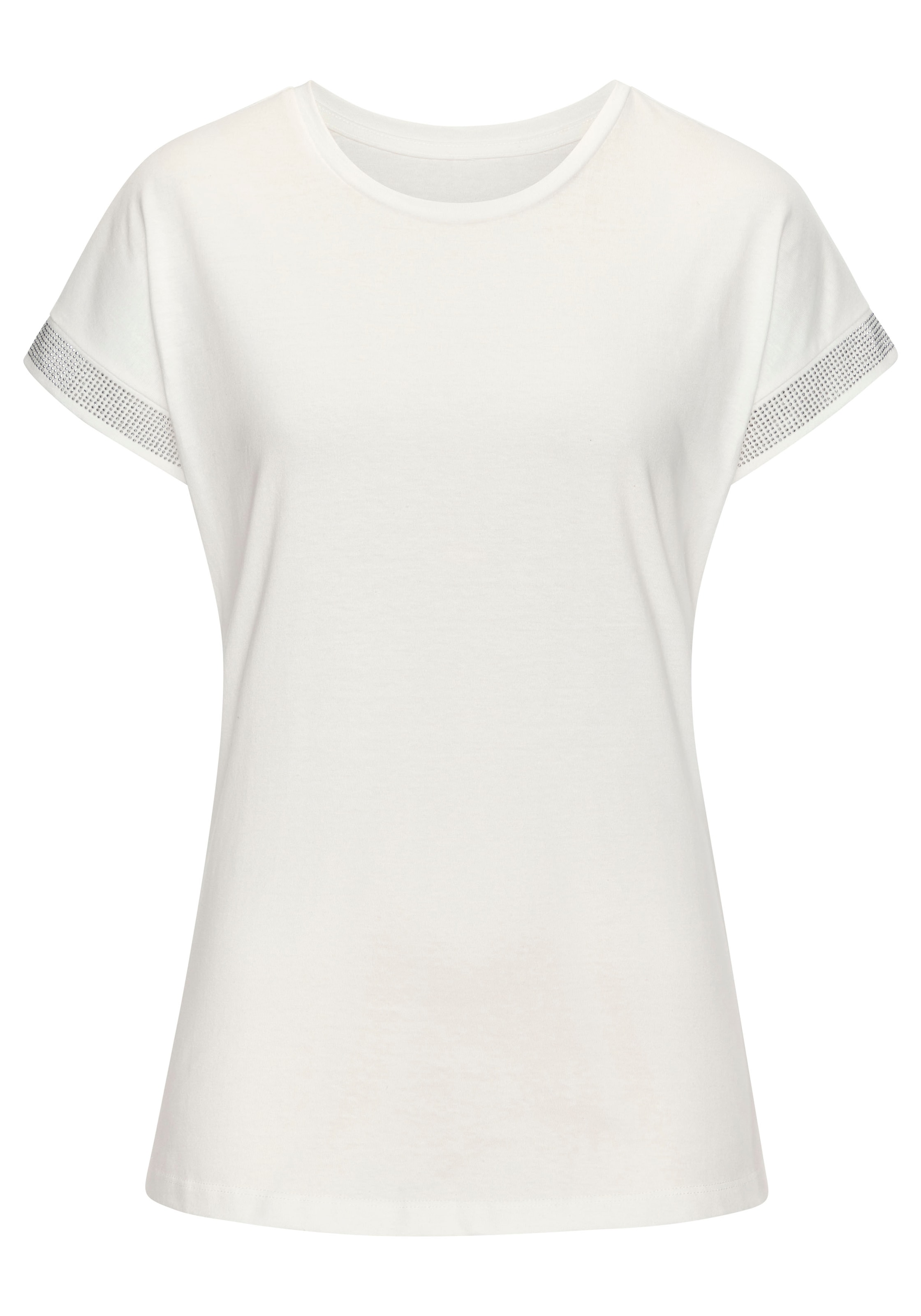 LASCANA Kurzarmshirt "mit glitzernem Strass-Design am Arm", aus weicher Bau günstig online kaufen