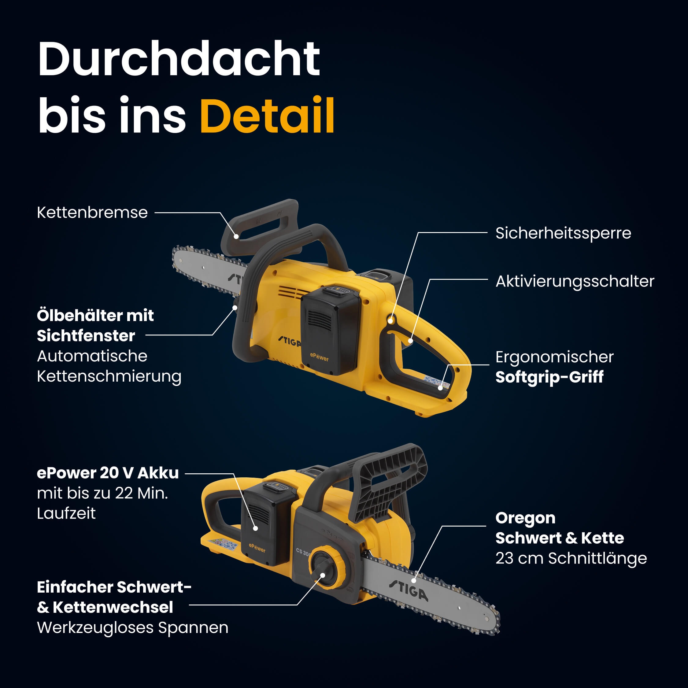 STIGA GARDEN Akku-Kettensäge »CS 300e« 12" Schwert, inkl. 2x 4 Ah Akku und Ladegerät