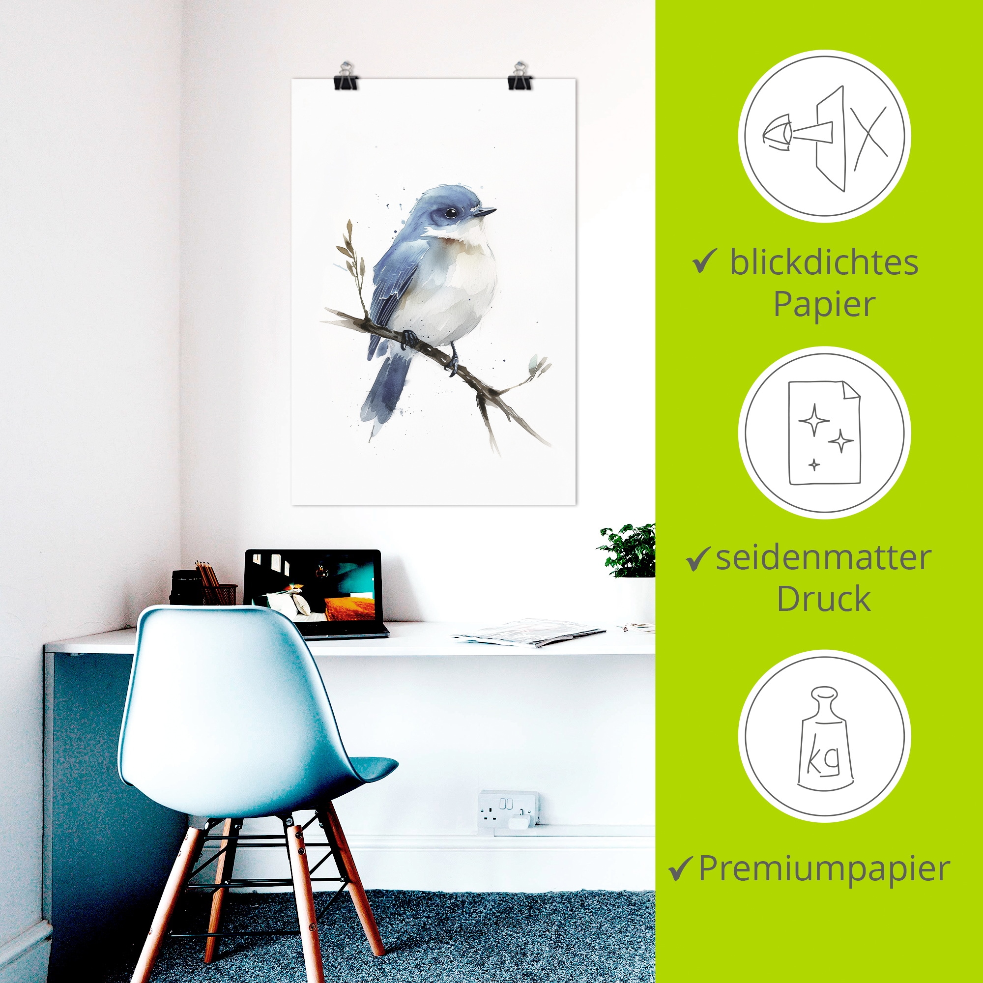 Artland Wandbild »Aquarell Berghüttensänger« Vogelbilder 1 Stk. tlg. als Alubild, Leinwandbild, Poster, Wandaufkleber in verschied. Größen