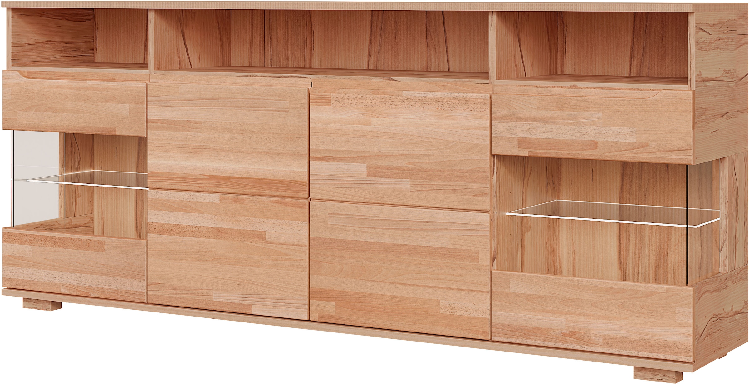 OTTO home Sideboard »VETRO Teilmassiv, Fronten Massivholz, Wohnzimmer, Stauraum,Griffmulde« B/T/H:199/40/85cm, 3 offene Fächer, 6geschlossen Fächer, Stauraum