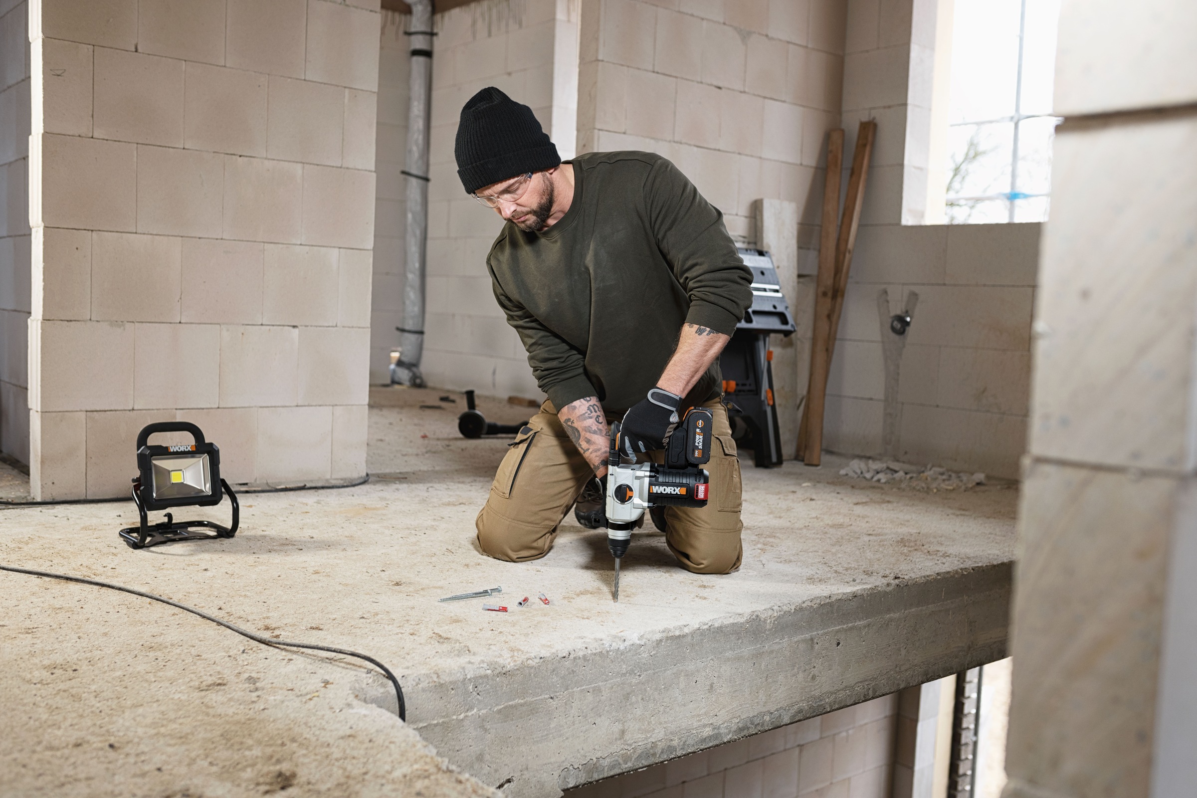 Worx Akku-Bohrhammer »NITRO WX380.9«, 3-IN-1, bürstenloser Motor, 2,2J Schlagenergie, ohne Akku & Ladegerät