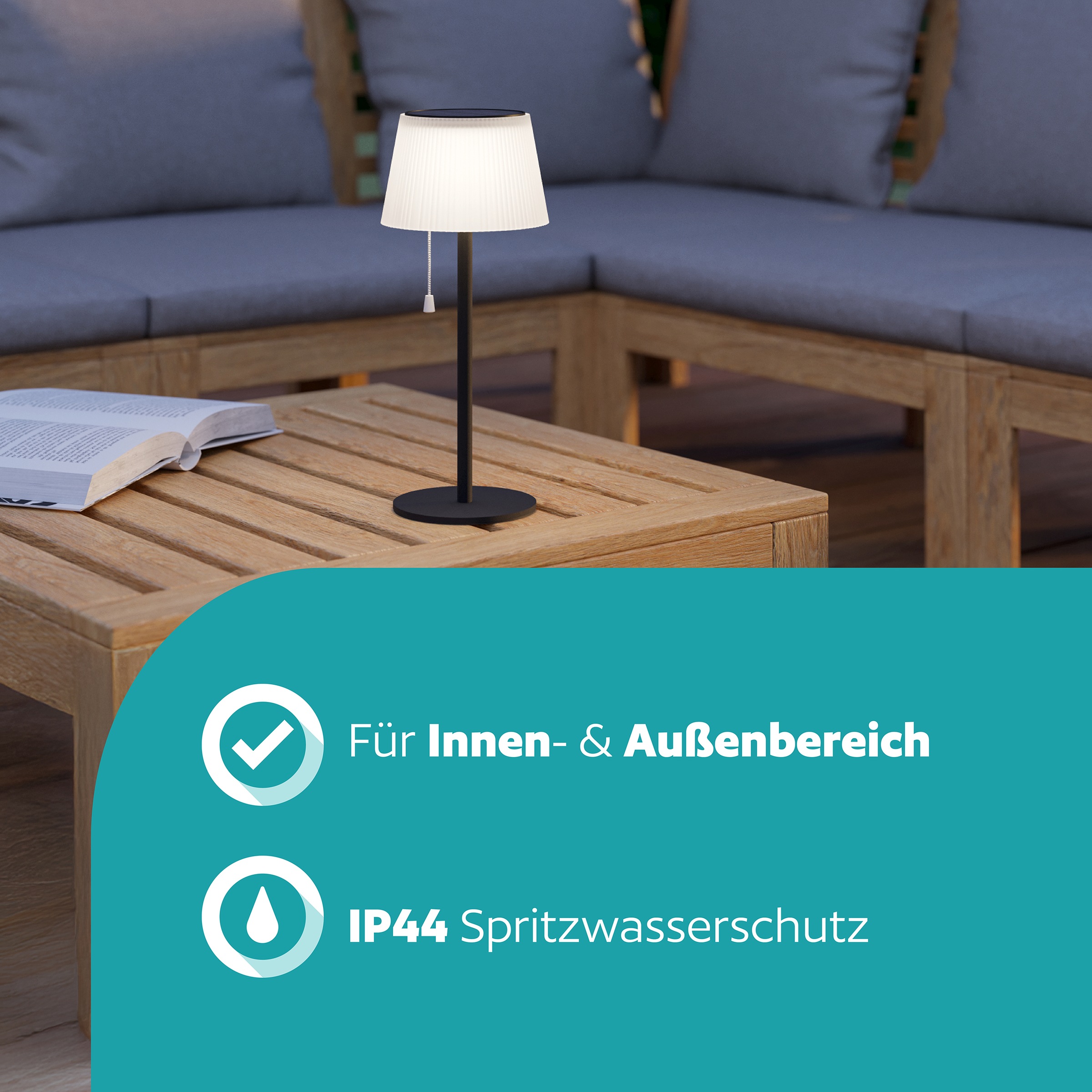 EGLO Tischleuchte »SCORDIANO Tischlampe - Stahl - SOLAR-LED - 2,3W - IP44« LED-Modul 1 Stk. Kaltweiß | Neutralweiß | Warmweiß Solarleuchte, Außentischleuchte, Akku, Leselampe, H38 x Ø13 cm