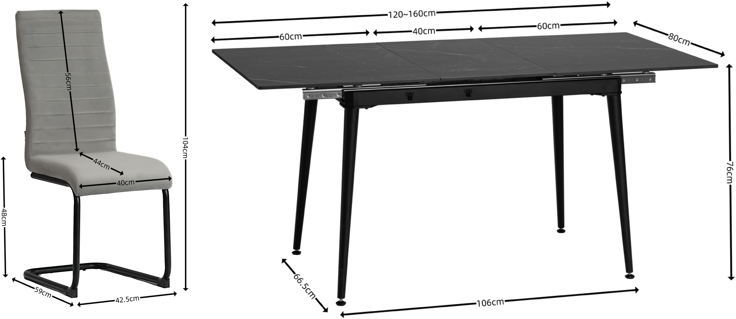 Home affaire Essgruppe »Melwine Keramiktisch Freischwinger«, (Set, 5 tlg.), Tisch ausziehbar 120-160 cm Esszimmer Tischgruppe