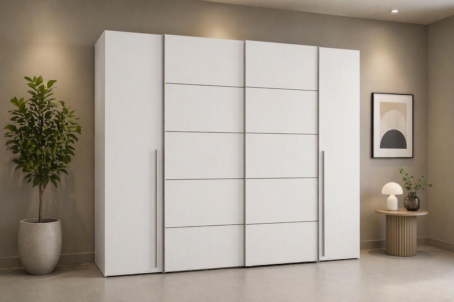 FORTE Kleiderschrank "Narago, Kombischrank, modernes Design" B/H/T ca. 270/210/61cm, auch mit Premiumausstattung, Kombination aus Schwebetüren mit seitlichen Drehtüren, Made in Europe