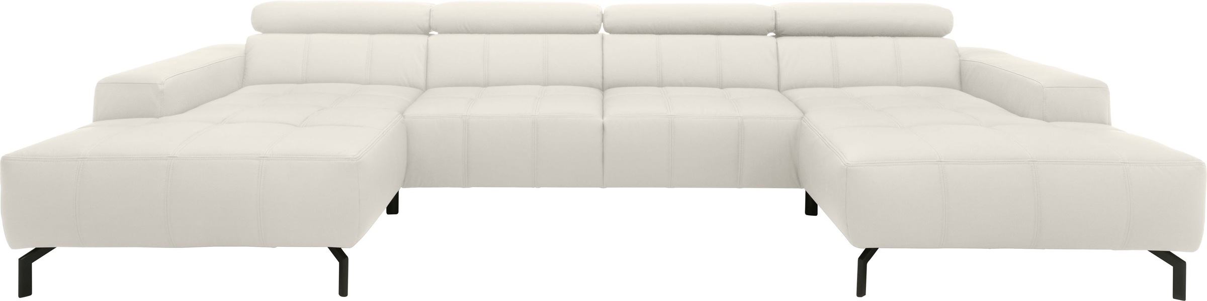 DOMO collection Wohnlandschaft "Cunelli tolle Sitznähte als Designelement, fester Sitzkomfort, U-Form" whlw. verstellbare Kopfteile, passend für gängige Saugroboter