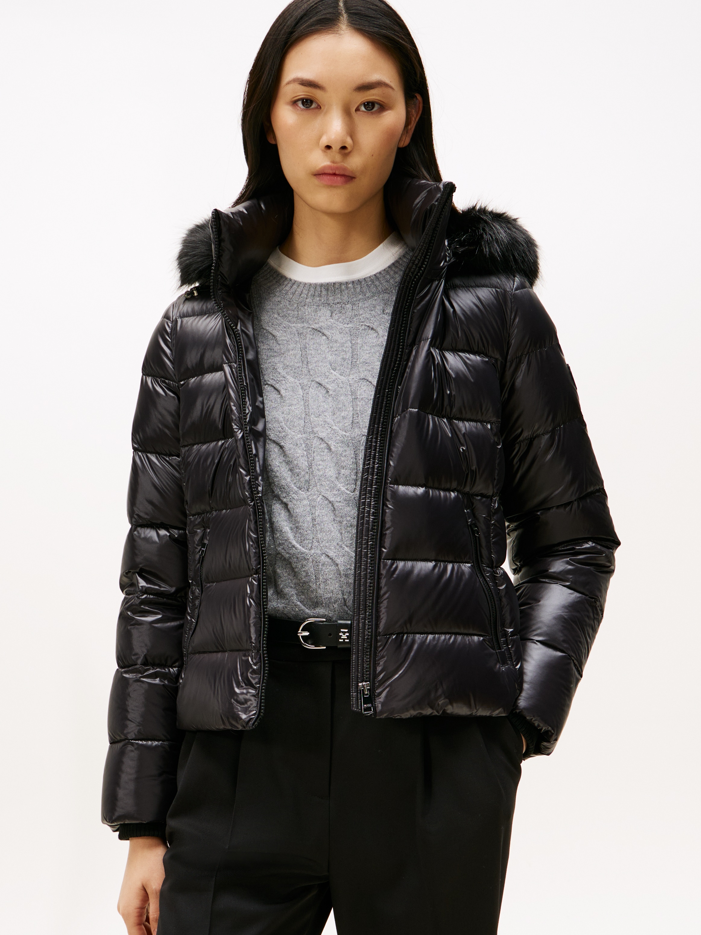 Tommy Hilfiger Steppjacke "GLOSS HW DOWN SLIM JACKET W FUR" in leicht glänz günstig online kaufen