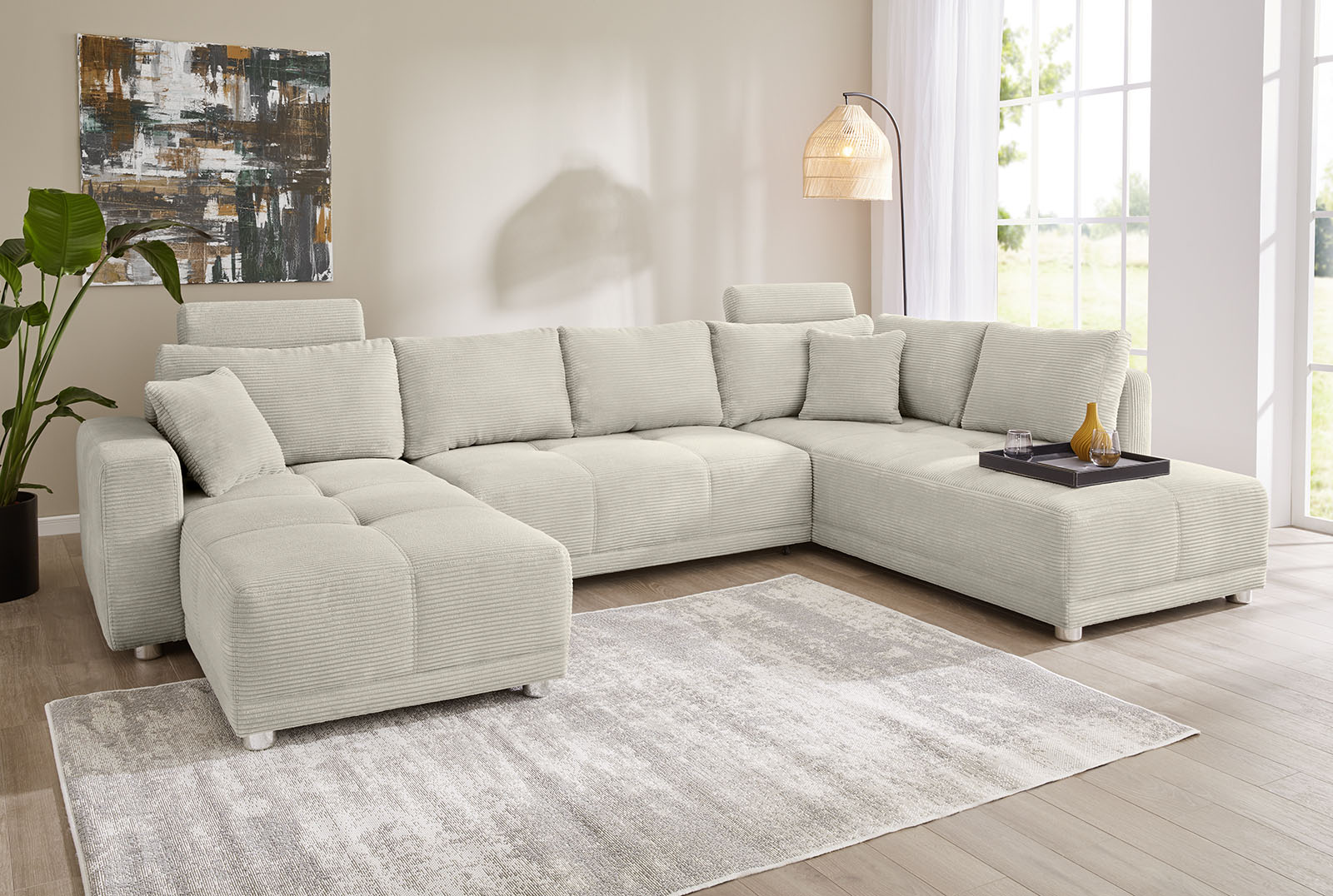 Jockenhöfer Gruppe Wohnlandschaft "Orlando U-Form, B: 337 cm, Liegefl. 135x305 cm" mit Schlaffunktion, Bettkasten, 2 Kopfstützen & 2 Zierkissen,Federkern