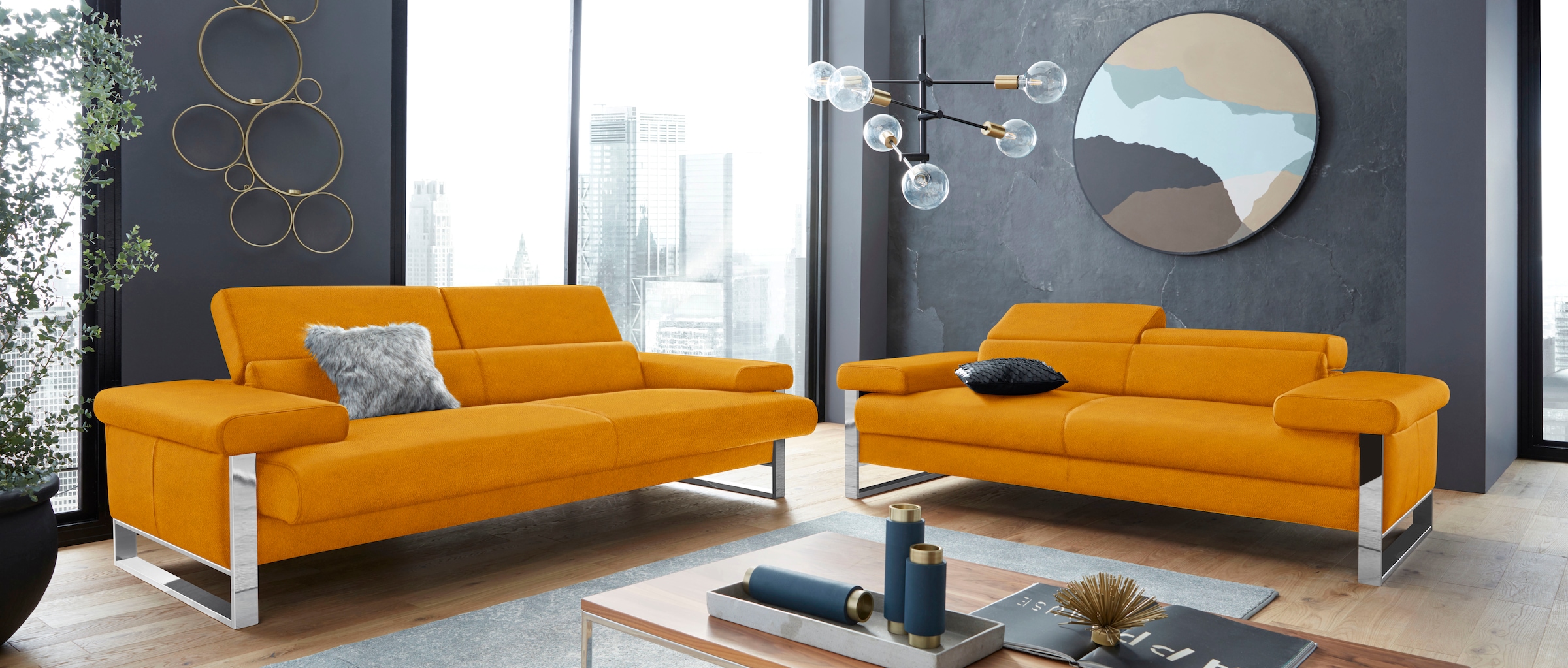 W.SCHILLIG 2-Sitzer »finn«, German Design Award 2016, Fußgestell Chrom glänzend, Breite 230 cm