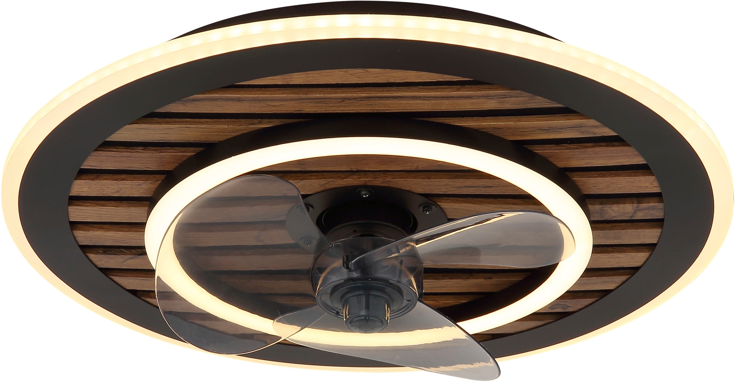 GLOBO LIGHTING Deckenleuchte »TREVINO« LED-Modul 1 Stk. warmweiß - kaltweiß Ventilator kühlen-heizen holzoptik rauchfarben CCT 2700-6000K elegant