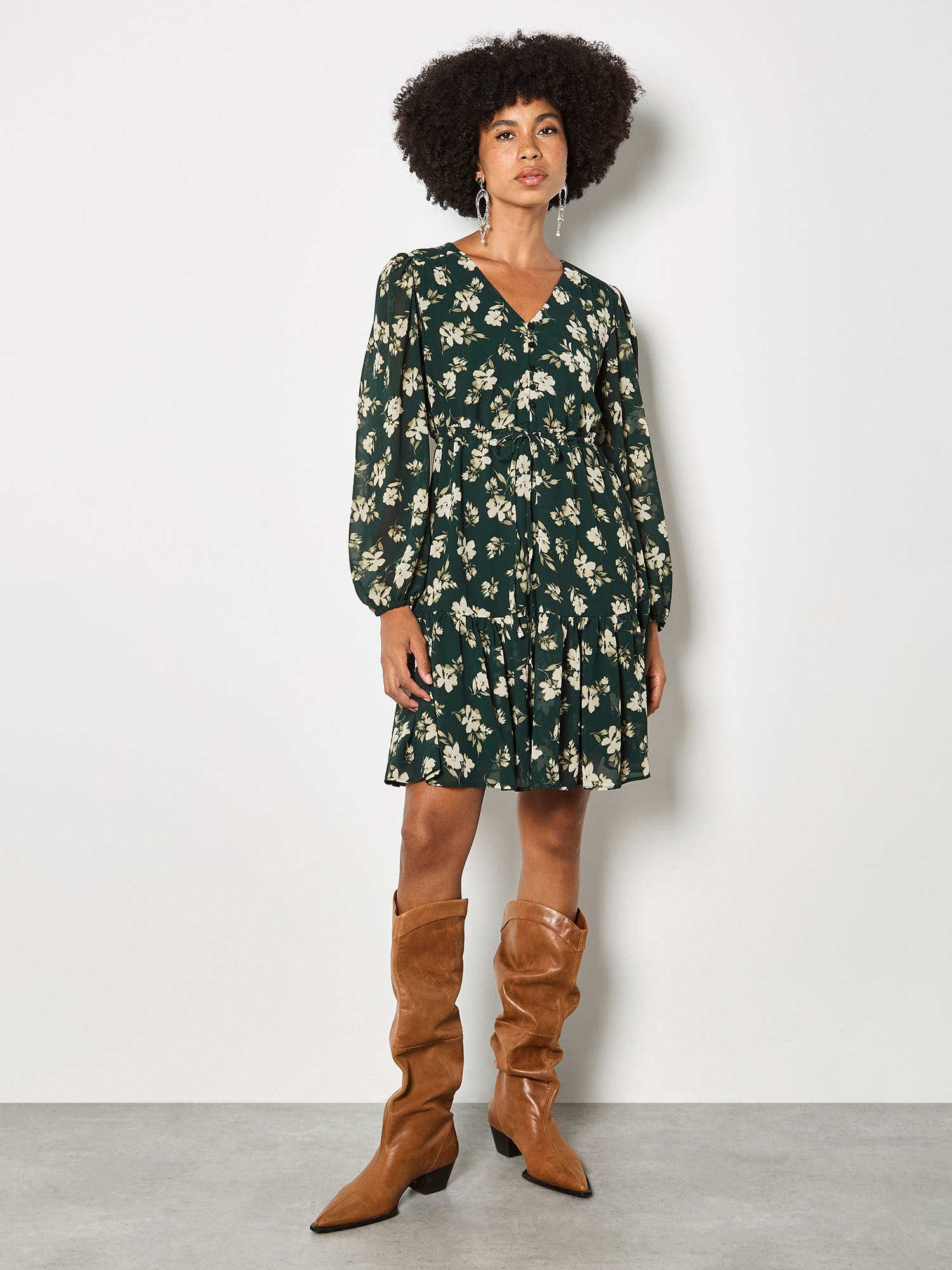 Apricot Druckkleid "Minikleid aus Chiffon" mit Blumenprint