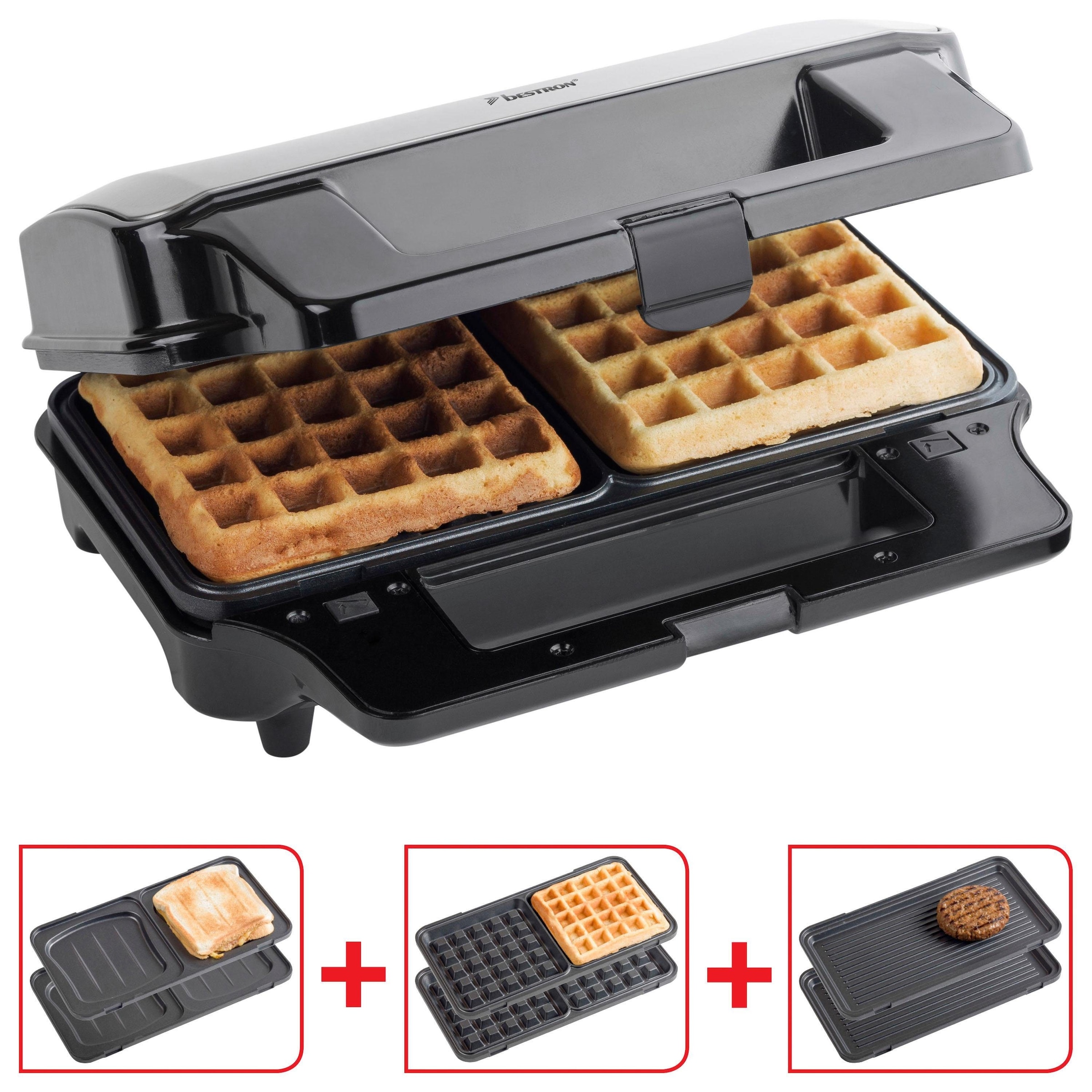 bestron Kontaktgrill »ASG90XXL, 3-in-1, Sandwichmaker, Waffeleisen«, 900 W, antihaftbeschichtet, Schwarz