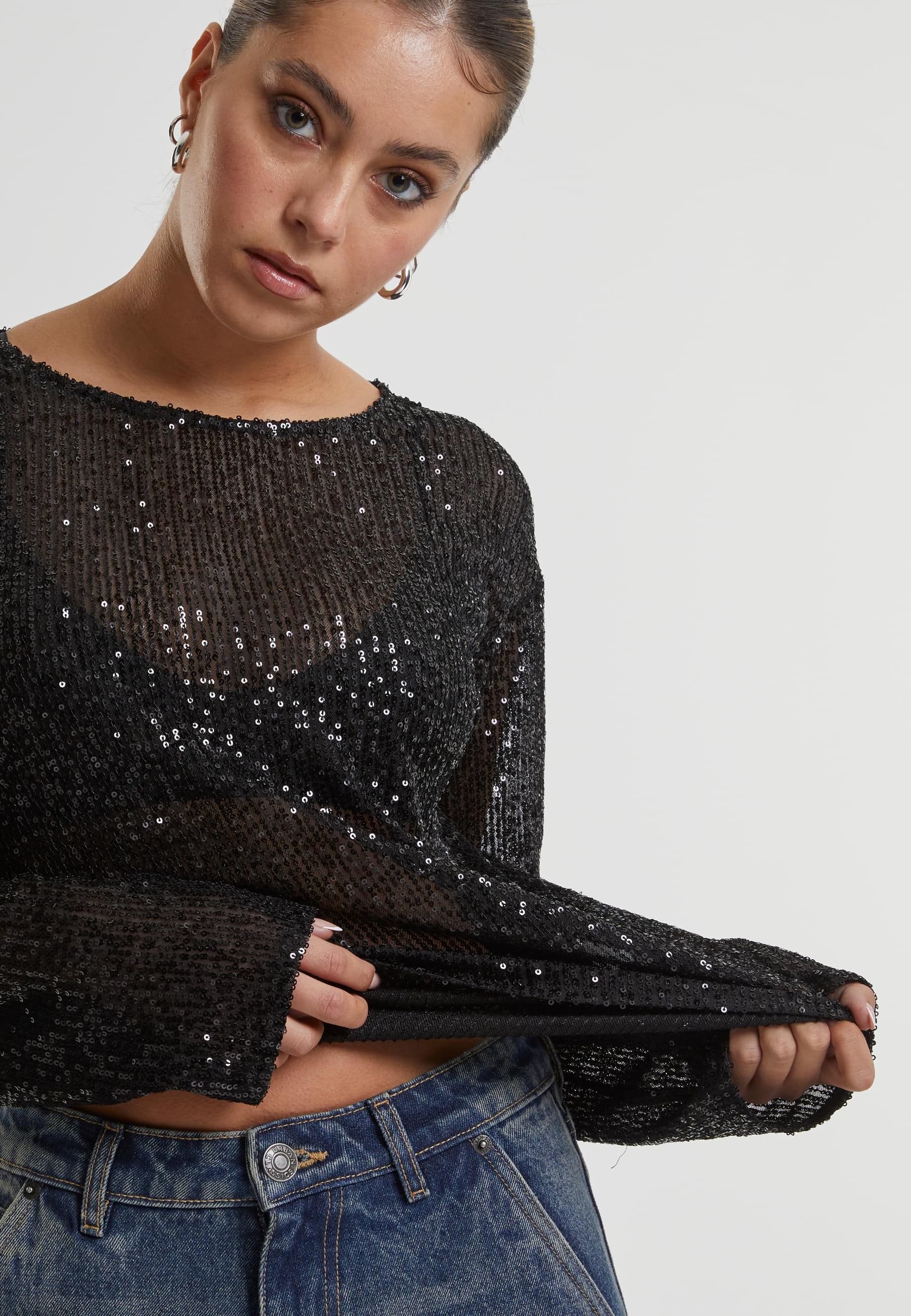 URBAN CLASSICS Longsleeve »Urban Classics Ladies Sequins Longsleeve«, (1 tlg.)