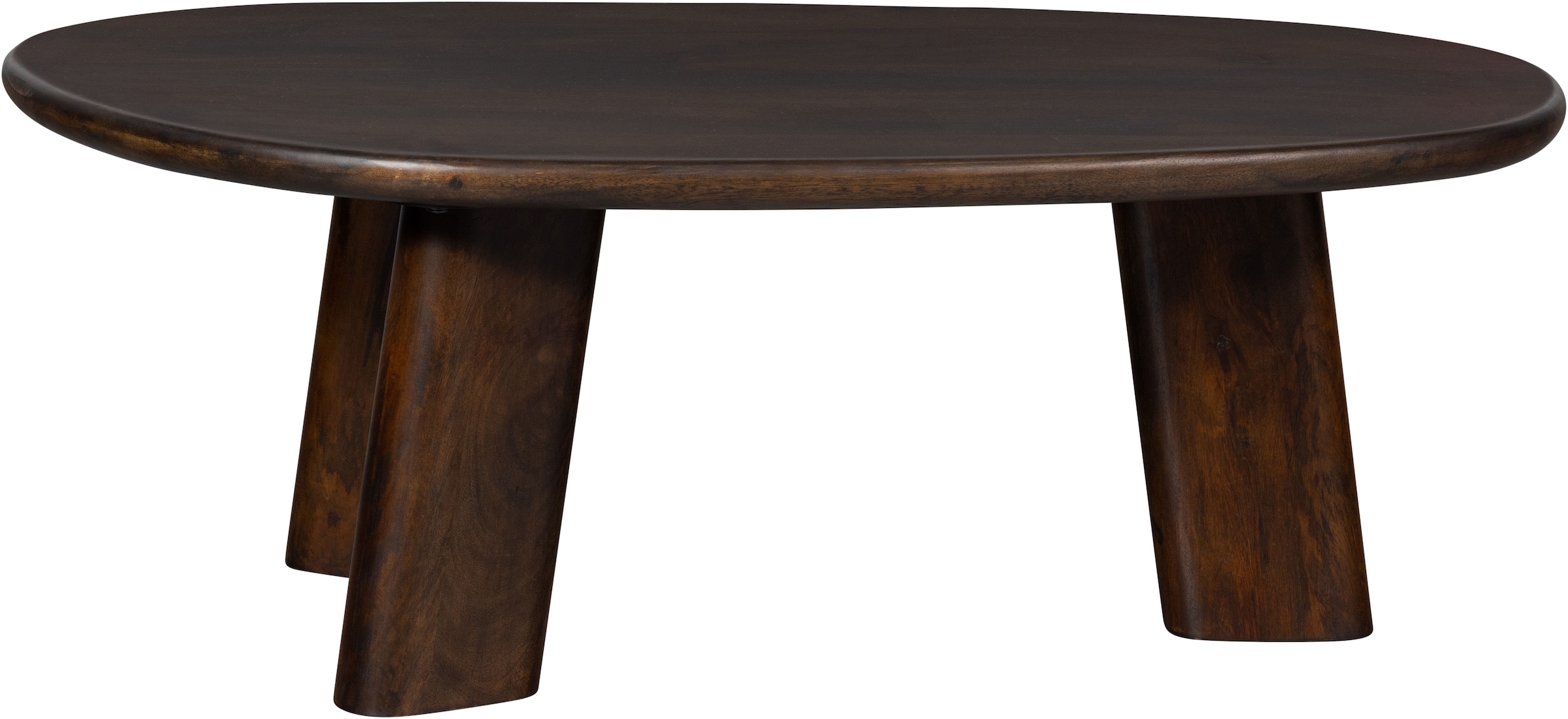 WOOOD Couchtisch »Roundly aus Mangoholz mit organisch geformter Platte 110x60x40 cm« Tragkraft 30 kg, Plattendicke 4 cm, Beine 14 cm breit