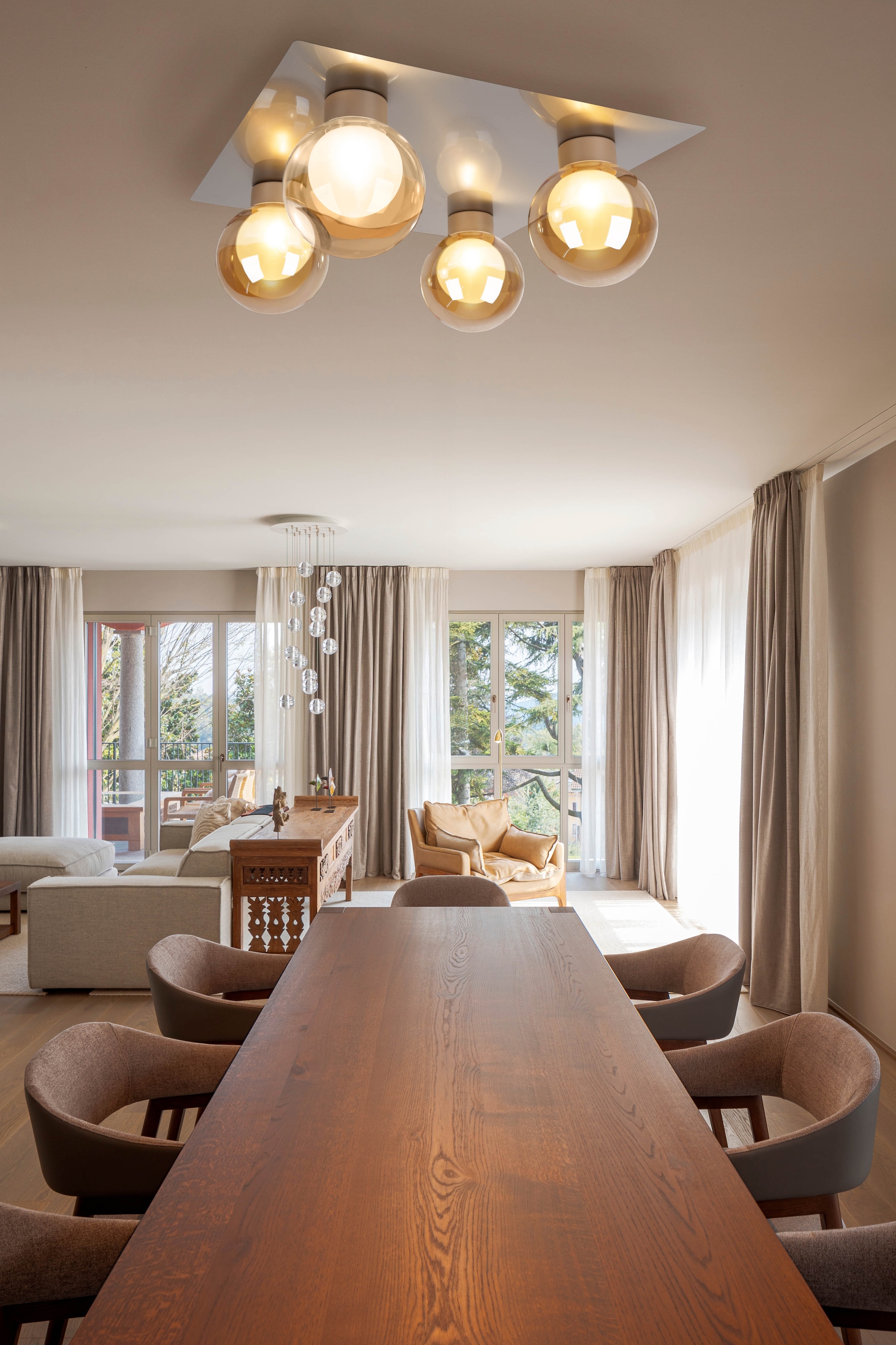 näve Deckenleuchte »Donika« G9 1 Stk. Glasschirme in amber, exkl. G9, Baldachin stahl-blank