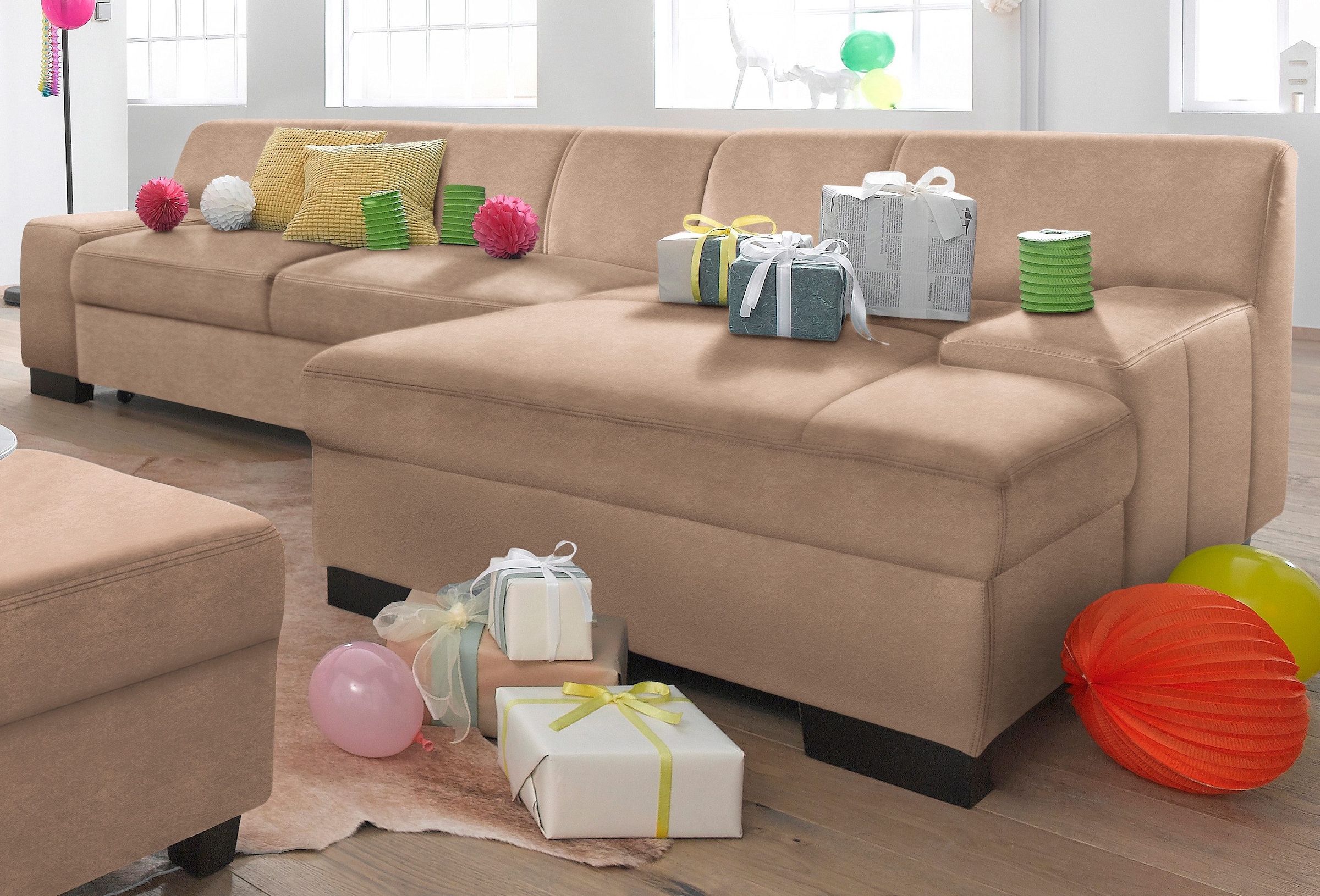 DOMO collection Ecksofa "Norma, elegant und modern, mit flachen Armlehnen, günstig online kaufen