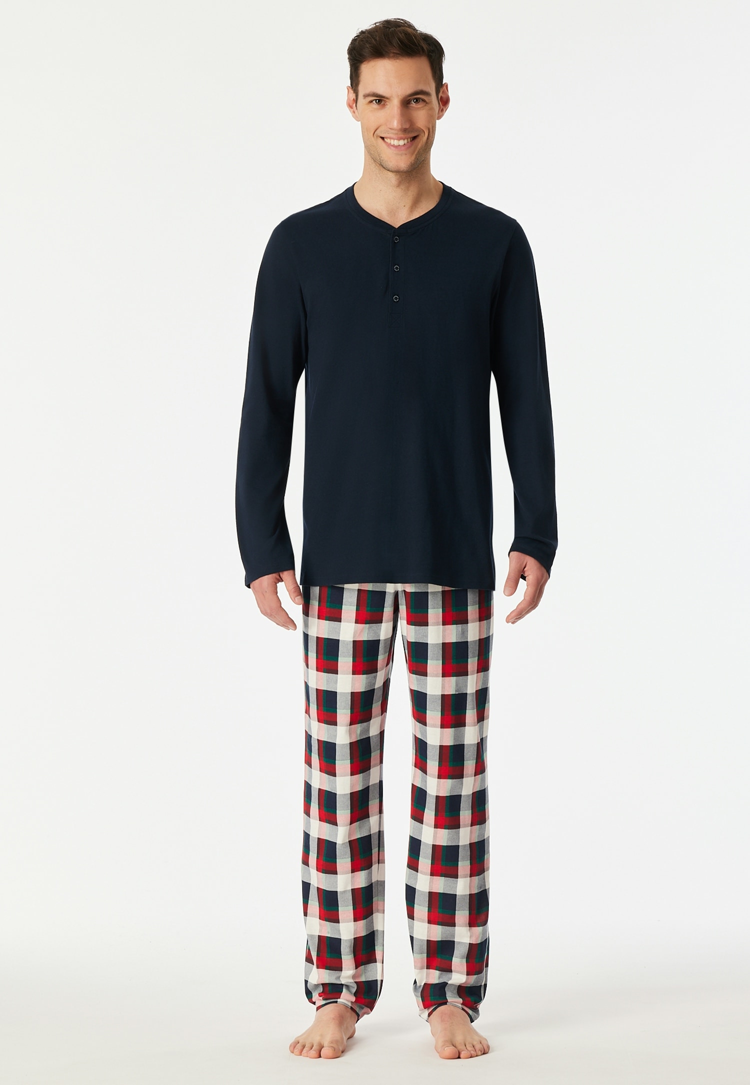 Schiesser Schlafanzug "Family" Rundhalsausschnitt mit Knopfleiste, Brusttas günstig online kaufen