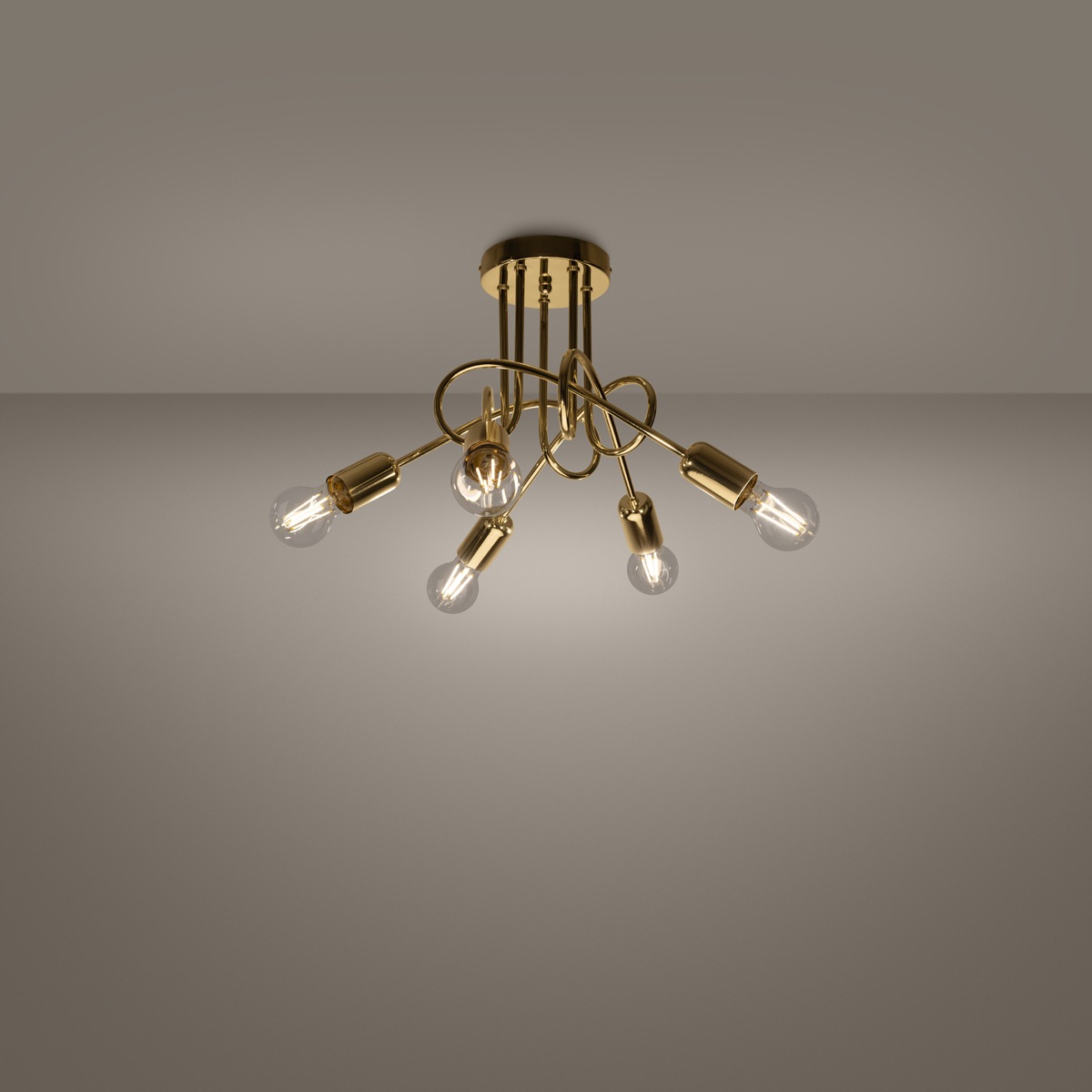 SOLLUX lighting Deckenleuchte »Kronleuchter LOOP 5 glänzend gold«, 5 flammig, Leuchtmittel E27 | ohne Leuchtmittel, Streulicht