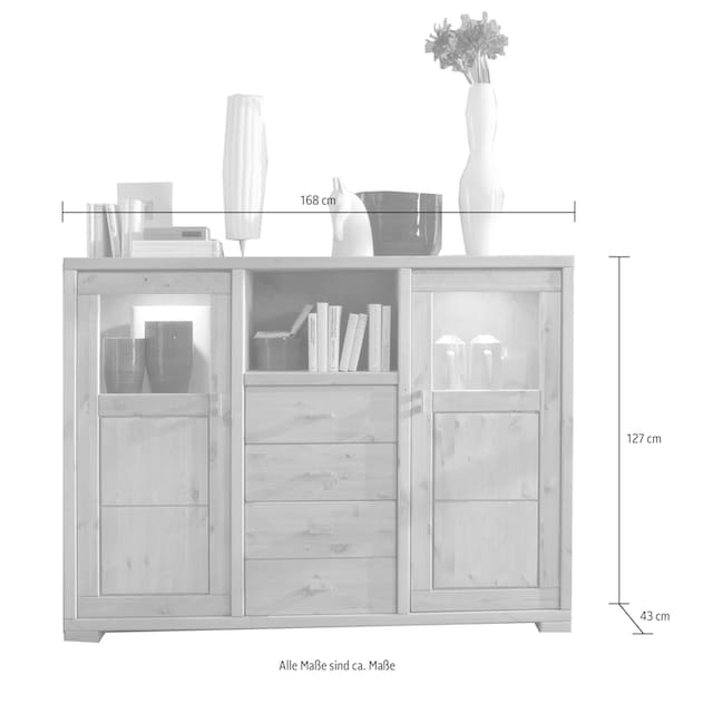 Wohnglücklich by Infantil Highboard »Vita«, Kommode, Vitrine, Breite 168 cm,  Kiefer massiv, Landhausstil | BAUR