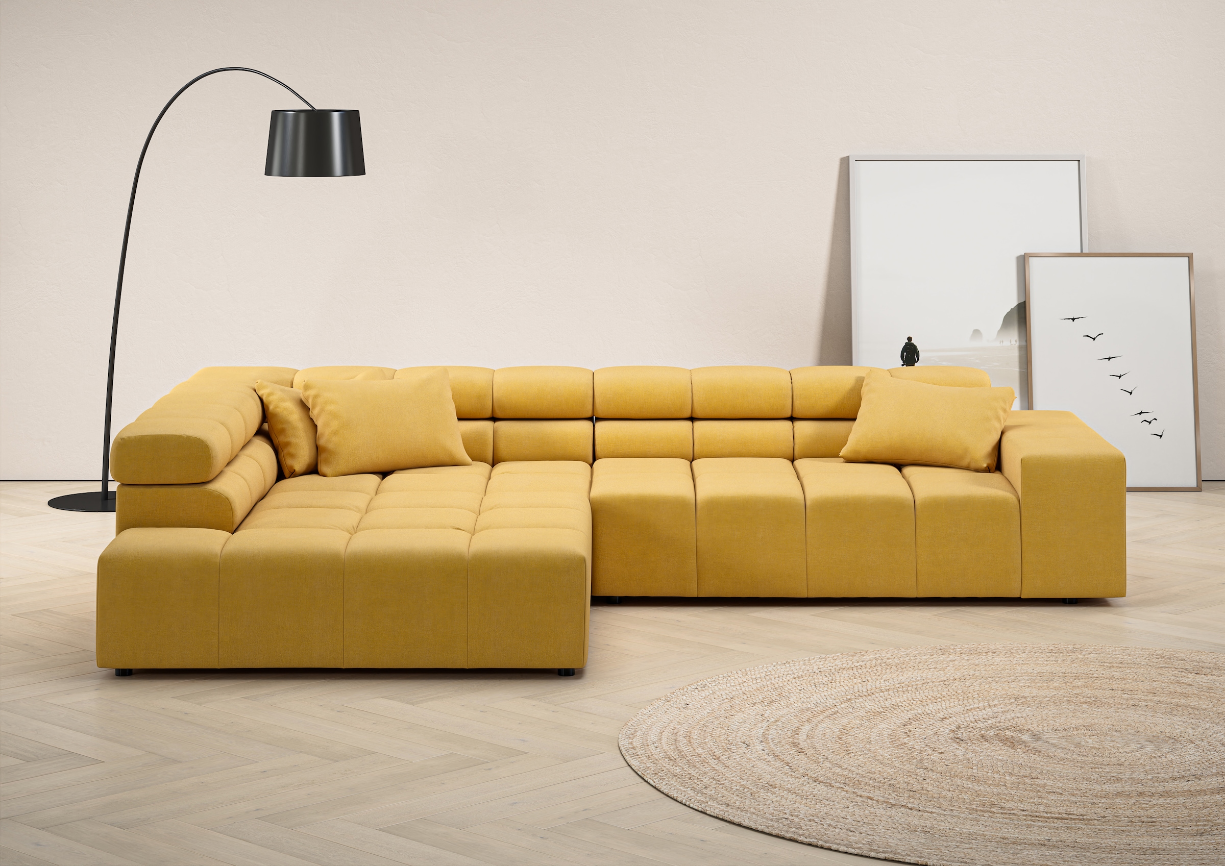 INOSIGN Ecksofa »Ancona incl. Kopfteilverstellung, Zierkissen Breite 319cm, L-Form«, wahlweise motorische Sitztiefenverstellung, auch in Cord + Easy Care