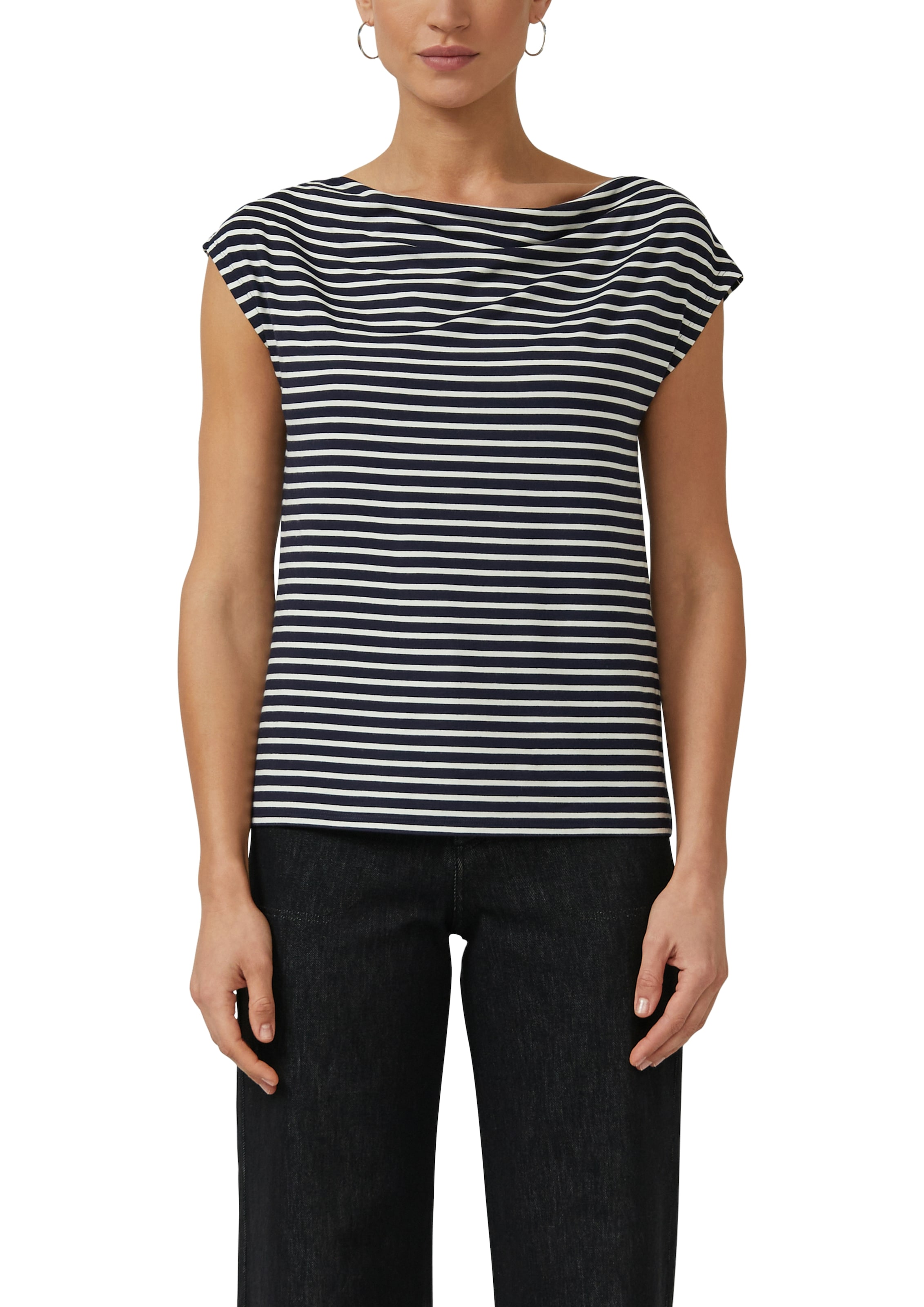 s.Oliver BLACK LABEL T-Shirt mit Wasserfallausschnitt und Streifen-Design