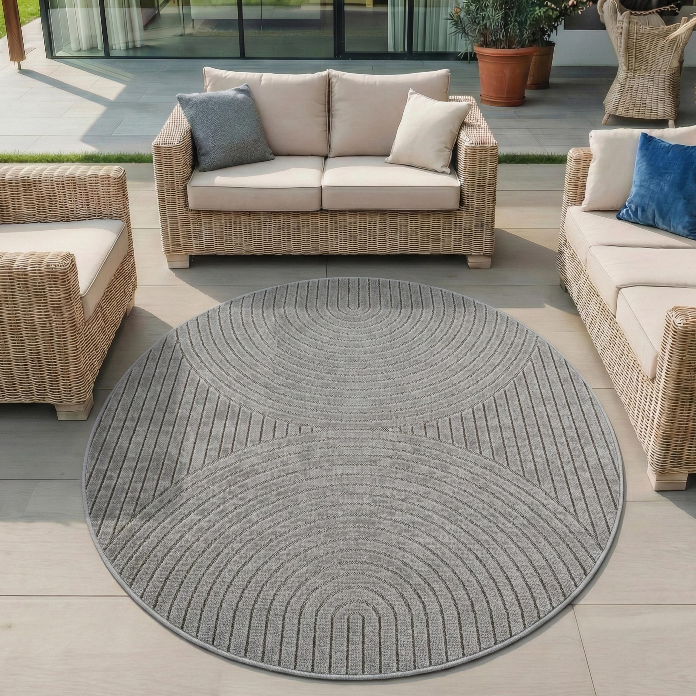 Ayyildiz Teppiche "NOVA 1201, auch als Läufer und Rund" rund 8 mm Höhe Material aus schmutzabweisendem Polypropylen, In-/Outdoor geeignet
