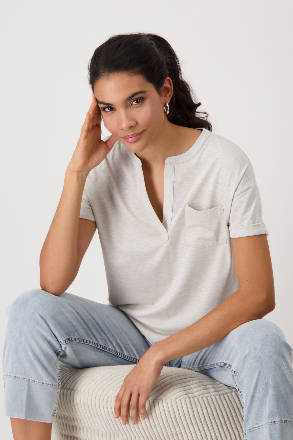 Monari Kurzarmshirt Mit V-Ausschnitt günstig online kaufen