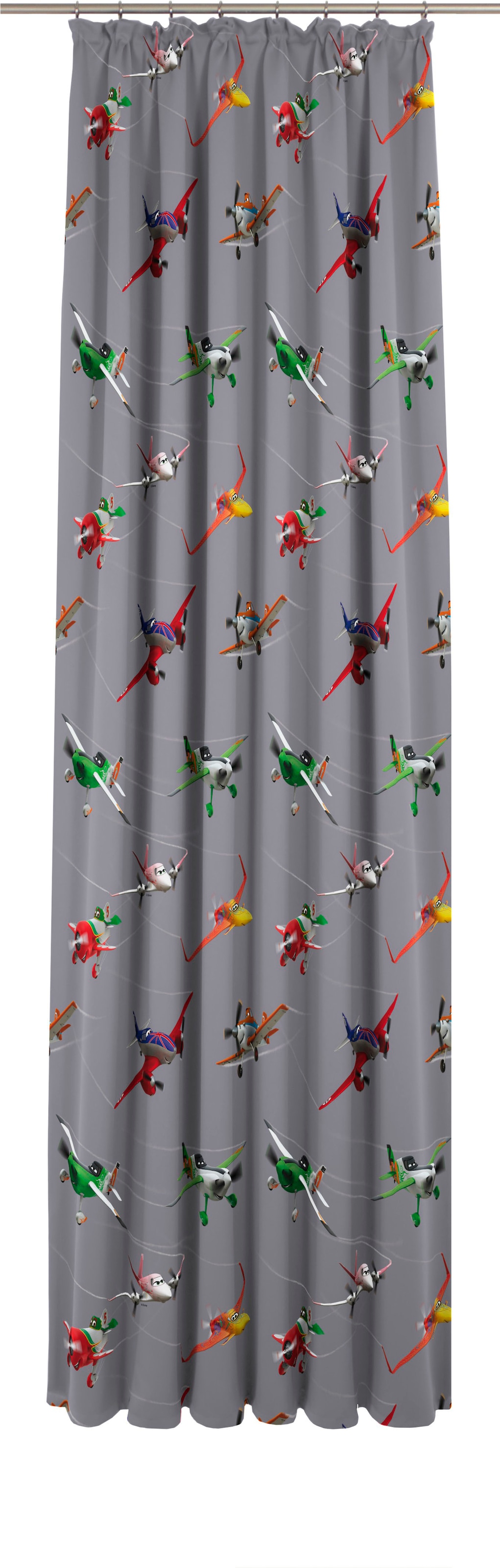 Vorhang WIRTH, B:142cm H:145cm, grau, Satin, Polyester, Kinderzimmer, Gardinen, "Planes Action", Disney