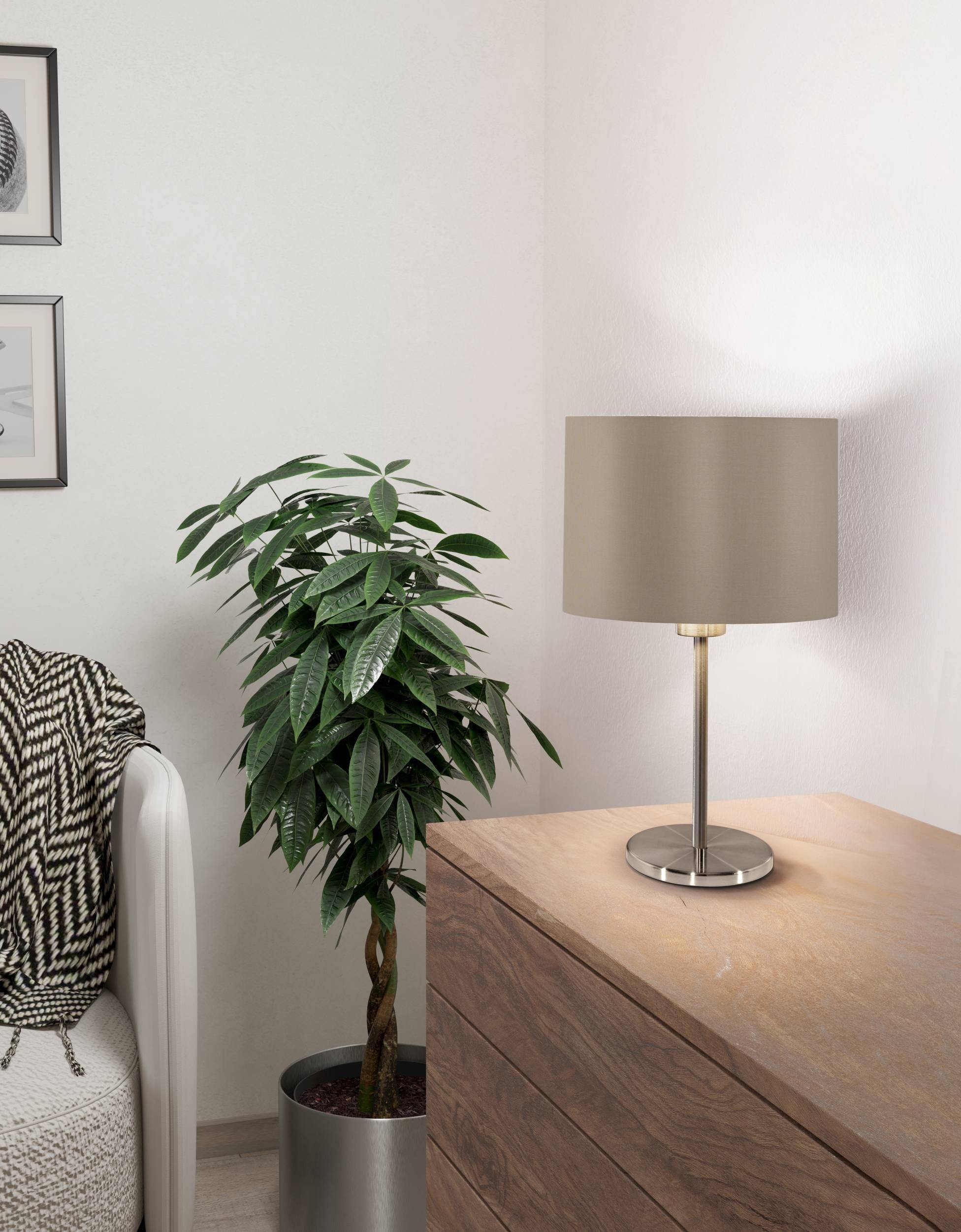 EGLO Tischleuchte »Maserlo Tischlampe, Nachttischlampe, silber und gold,  E27, Lampe« E27 1 Stk. Textil Tischleuchte, Nachttischlampe E27, inkl. Schalter